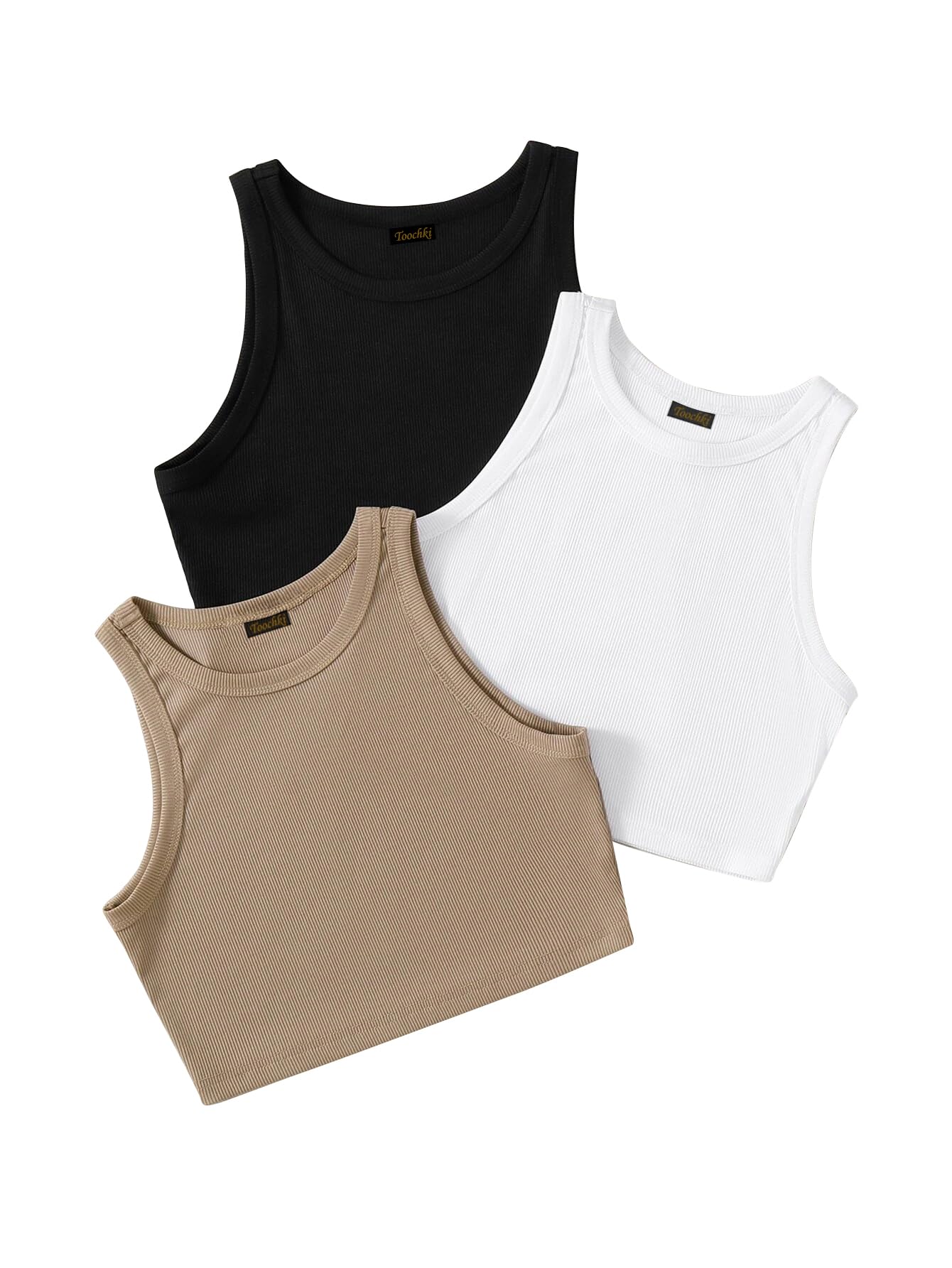 Toochki Women’s Spandex Crop Tops – Pack of 3 (Black, White & Beige/Grey), Stretchy & Comfortable
