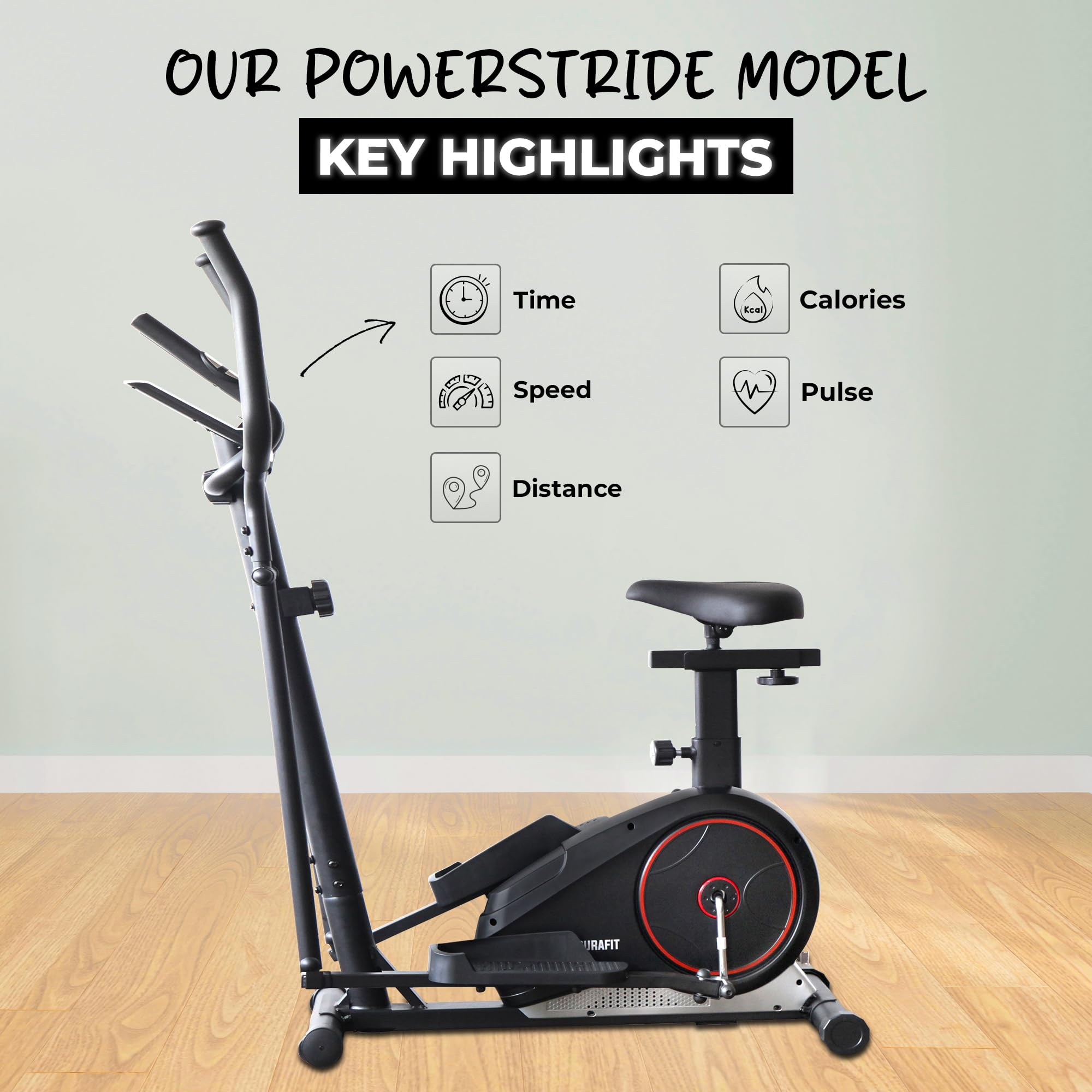 Durafit Adjustable Magnetic Elliptical Trainer – 8 Resistance Levels, LCD, 120 kg Capacity
