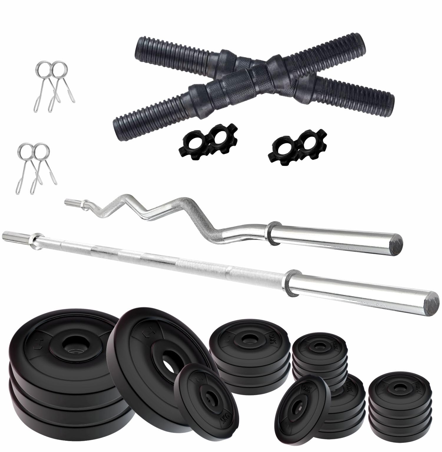 Amazon Brand Symactive 90 KG PVC Home Gym Set – Multicolour with Plain & Curl Rods