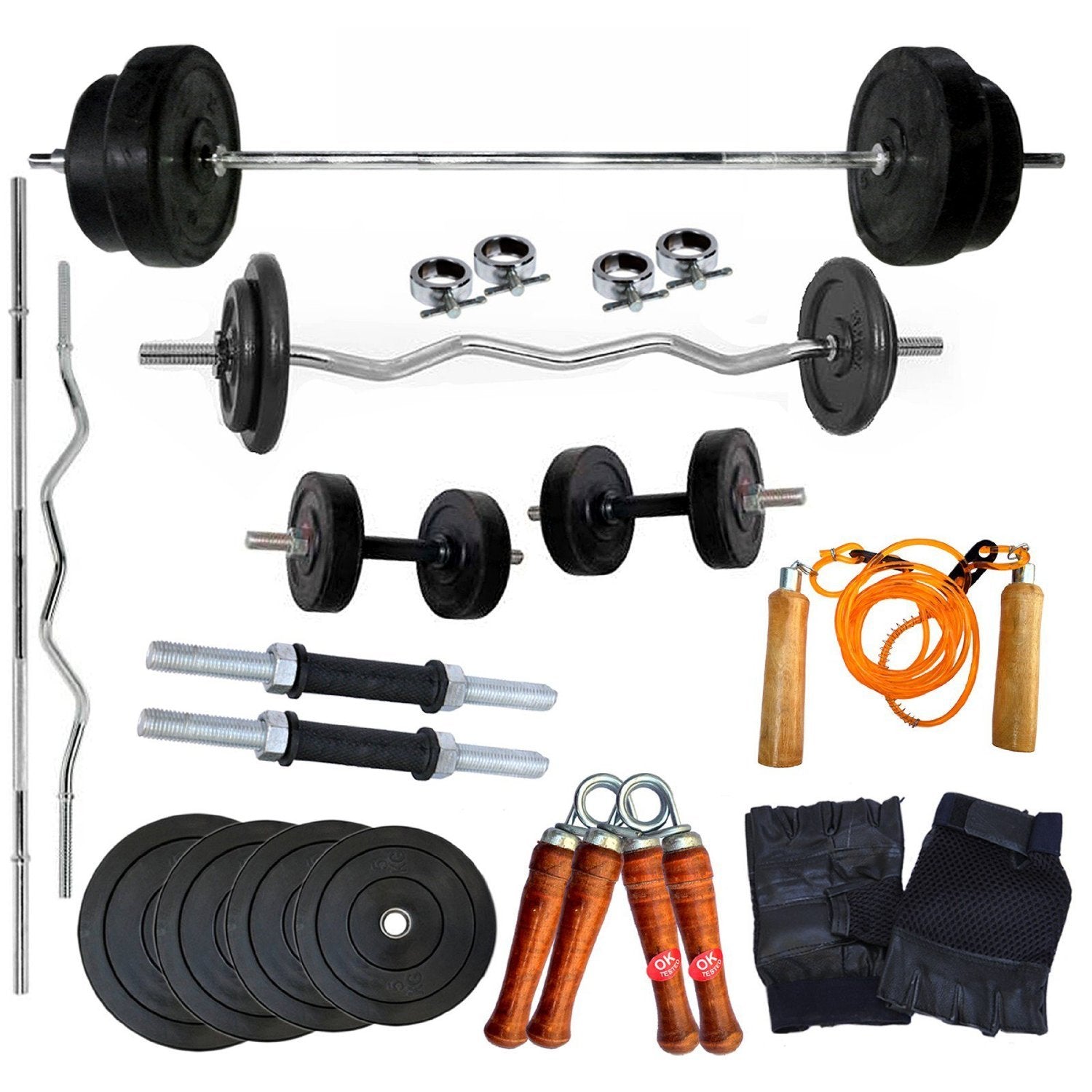 Body Maxx 20 KG Home Gym Combo – PVC/Steel Weight Plates with Curl & Dumbbell Rods