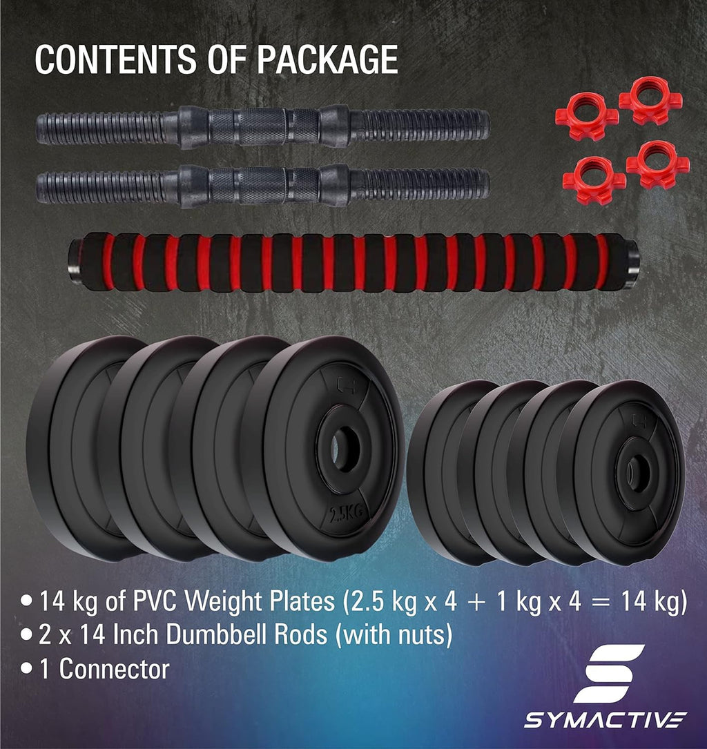 Amazon Brand Symactive 3-in-1 Convertible Dumbbells Set – PVC Home Gym Weight Kit