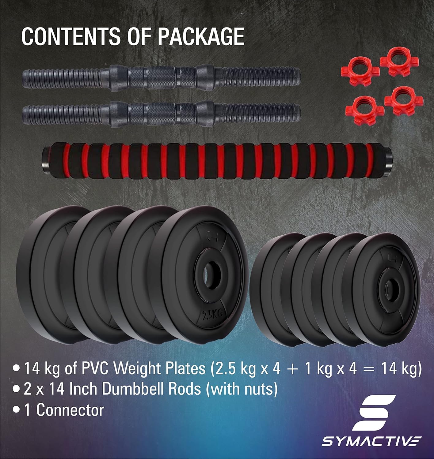 Amazon Brand Symactive 3-in-1 Convertible Dumbbells Set – PVC Home Gym Weight Kit