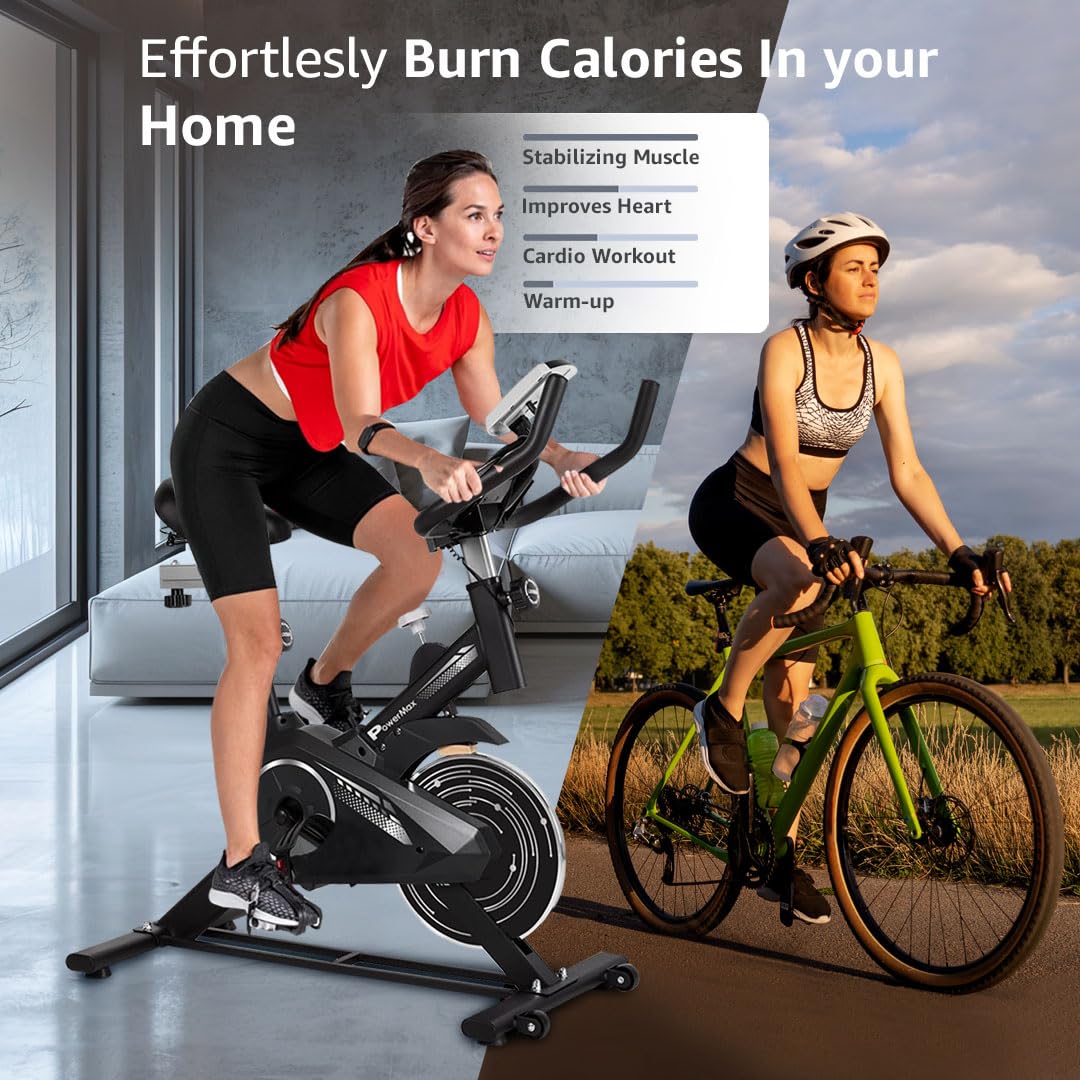 PowerMax Fitness BS-125 Upright Spin Bike – 7 kg Flywheel, Adjustable Seat & LCD Console