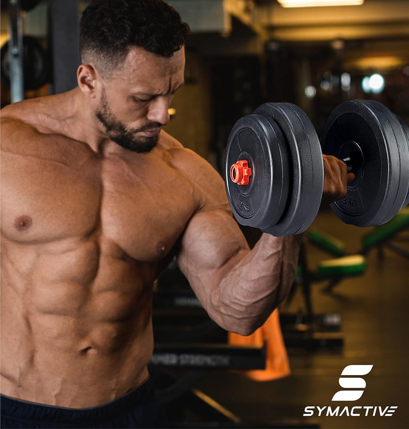 Amazon Brand Symactive Adjustable Dumbbell Set – 20 kg PVC Weights with 14″ Rods & Nuts