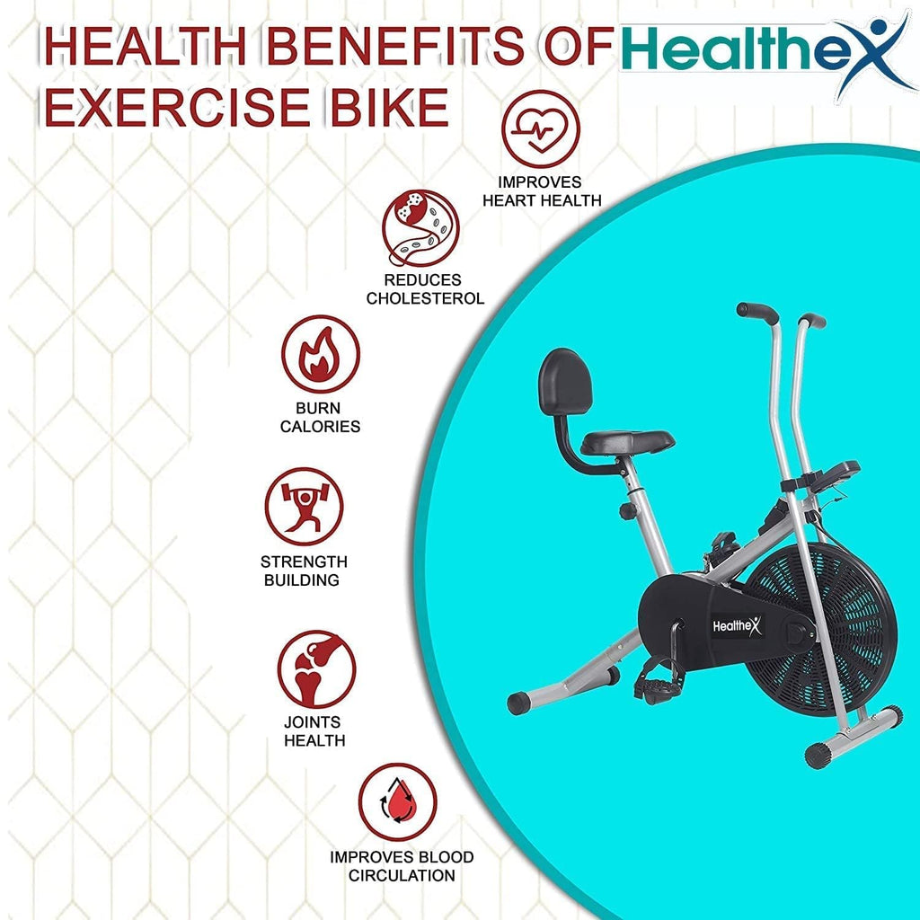 Healthex Air Bike 1001BT – Adjustable Cushioned Seat & Steel Frame with LCD Tracker