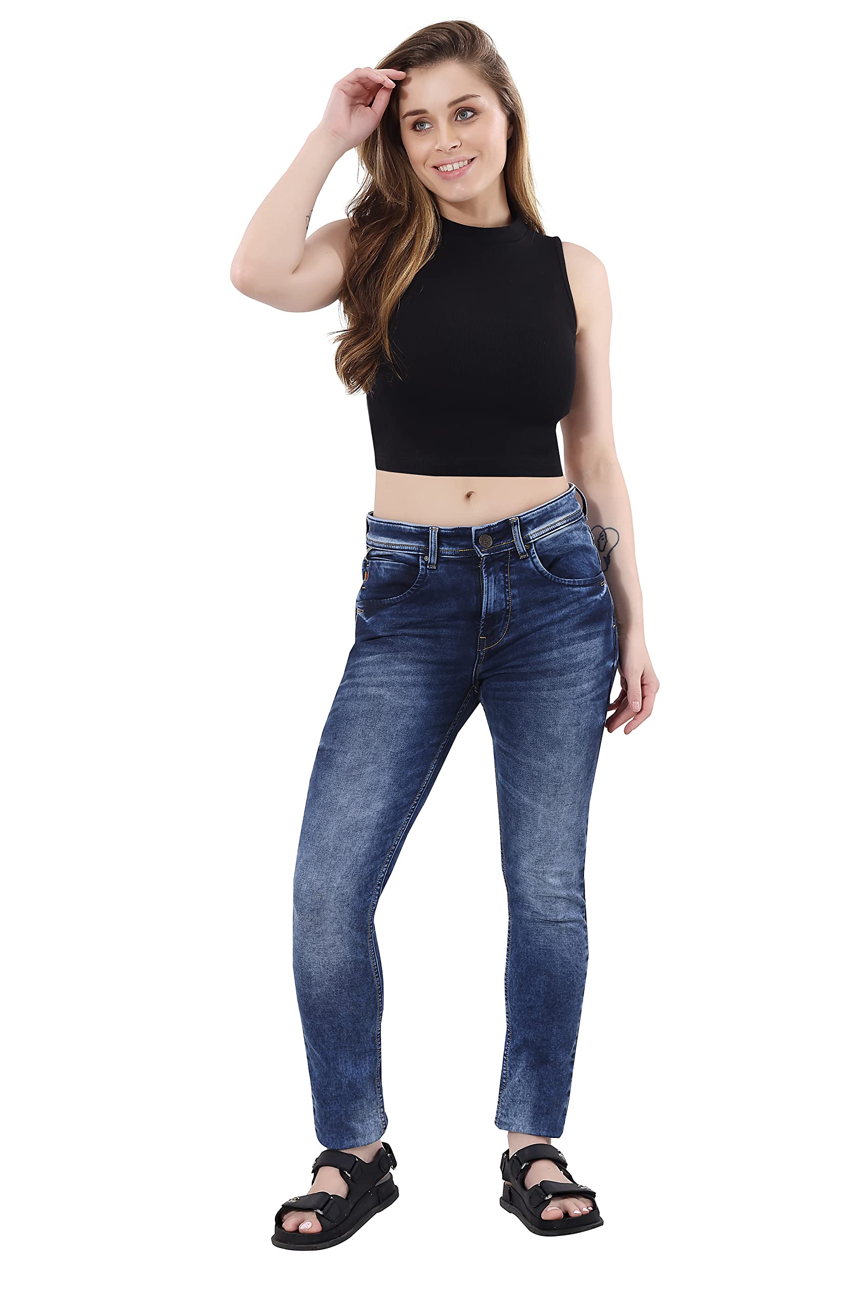TRASA Women’s Rib-Knitted Cotton Racer-Back Crop Tank – Sleeveless, Slim Fit (Black, Large)