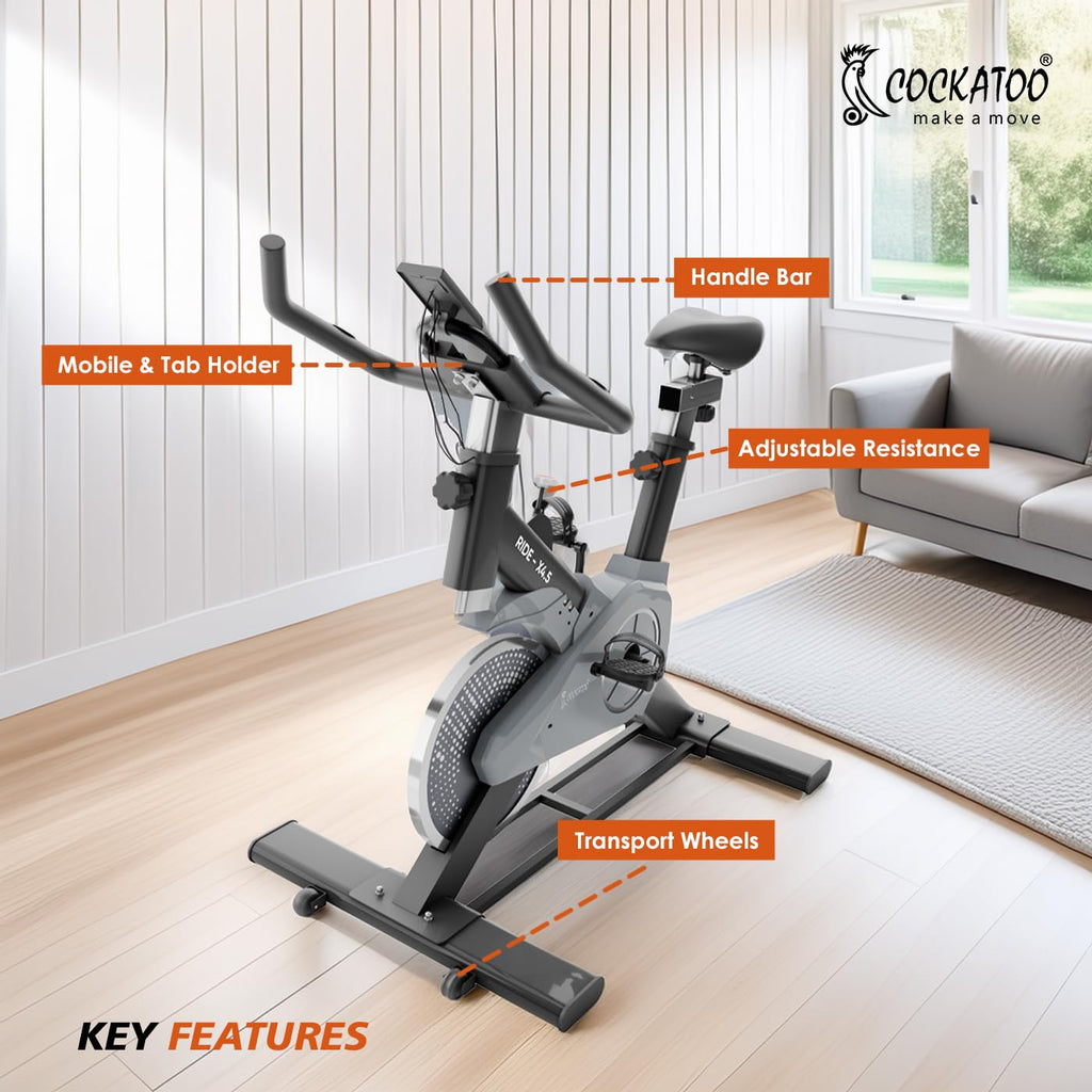 Cockatoo Ride-X Spin Bike – 4.5 kg Fully Enclosed Flywheel with Adjustable Resistance