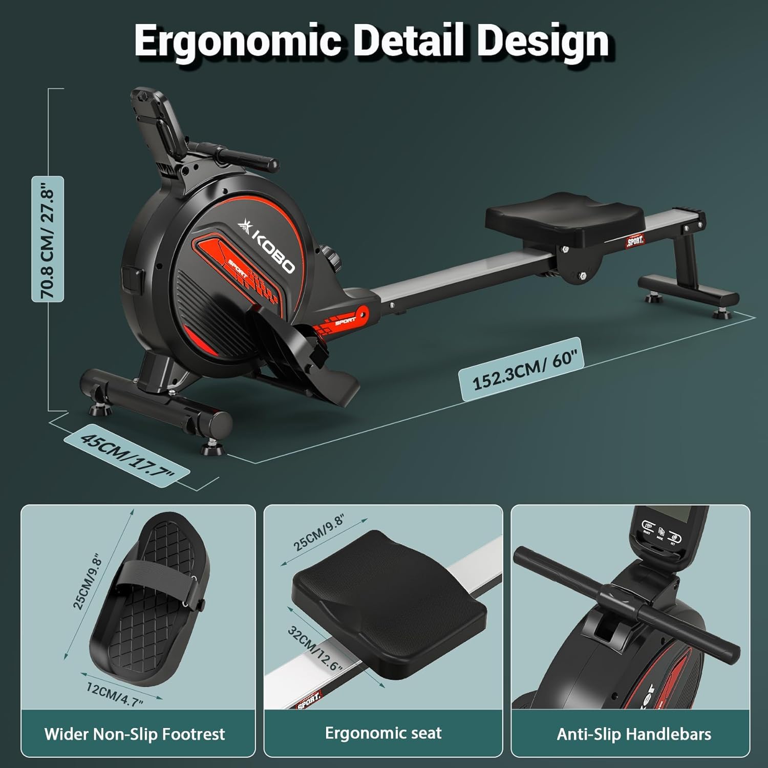 Kobo SmartRow DualGlide Magnetic Rower – 360° Rotating Handles, 8-Level Resistance, 120 kg Capacity