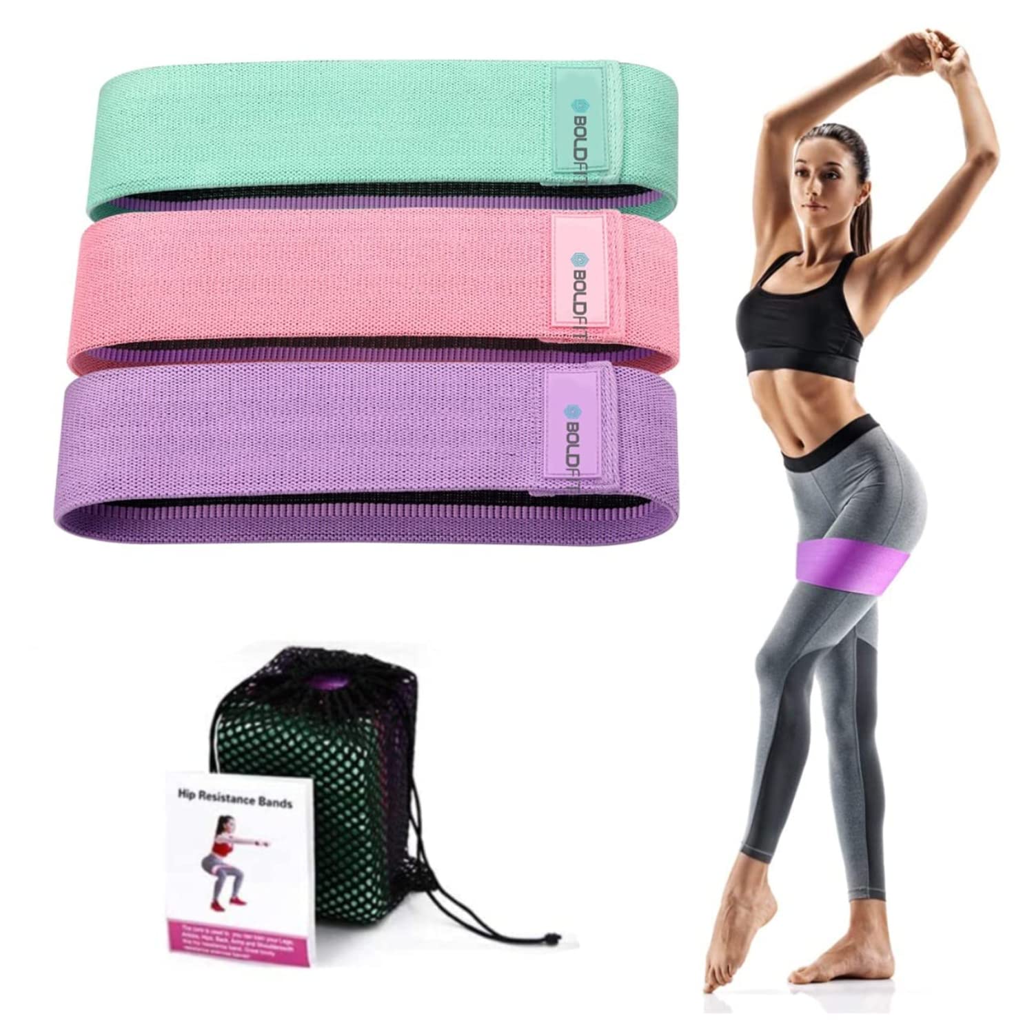Boldfit Fabric Resistance Band – Mini Loop Hip Band (Light, Medium & Heavy Options)