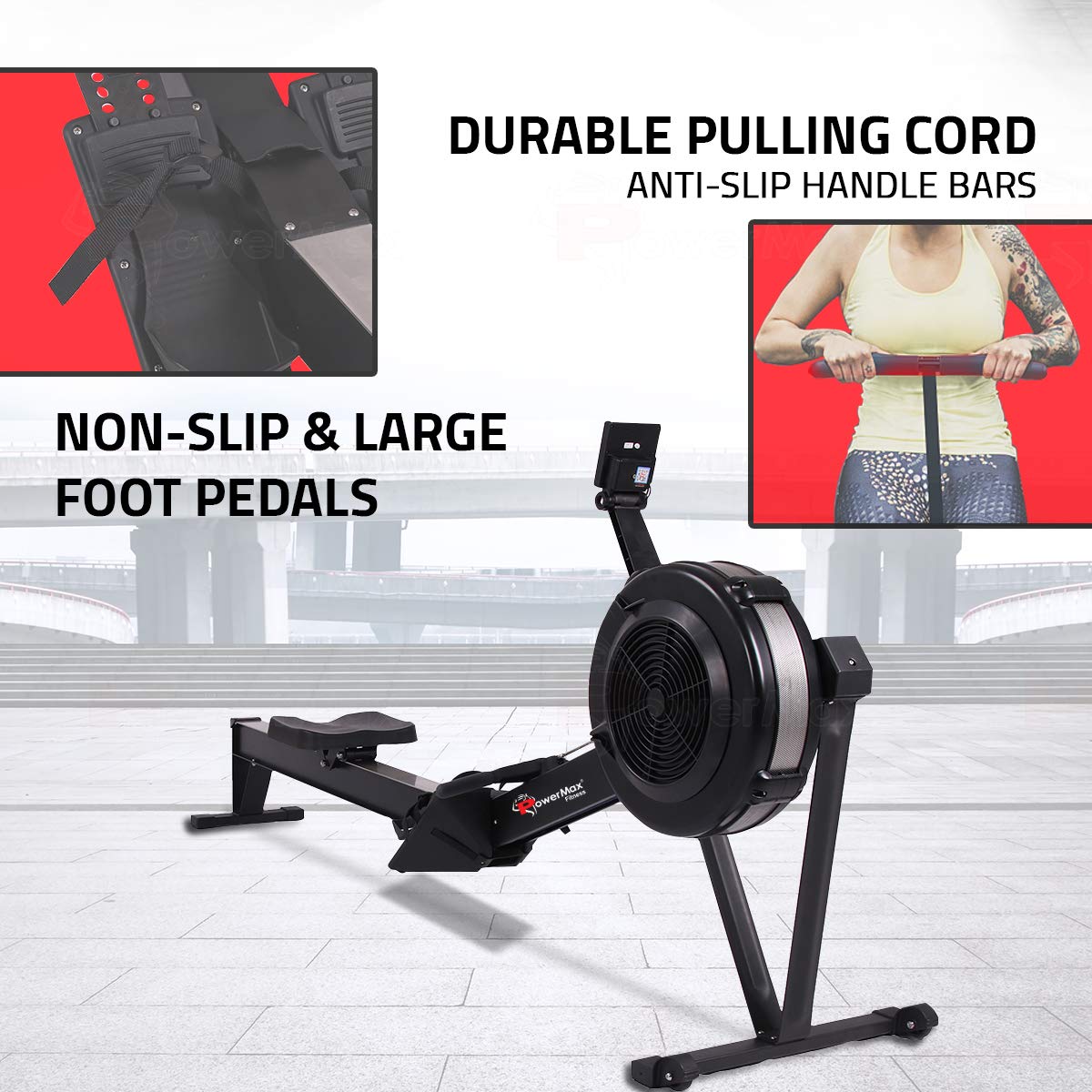 PowerMax RAC-2500 Air Rower – 10-Level Air Resistance, 160 kg Capacity, Commercial LCD Monitor