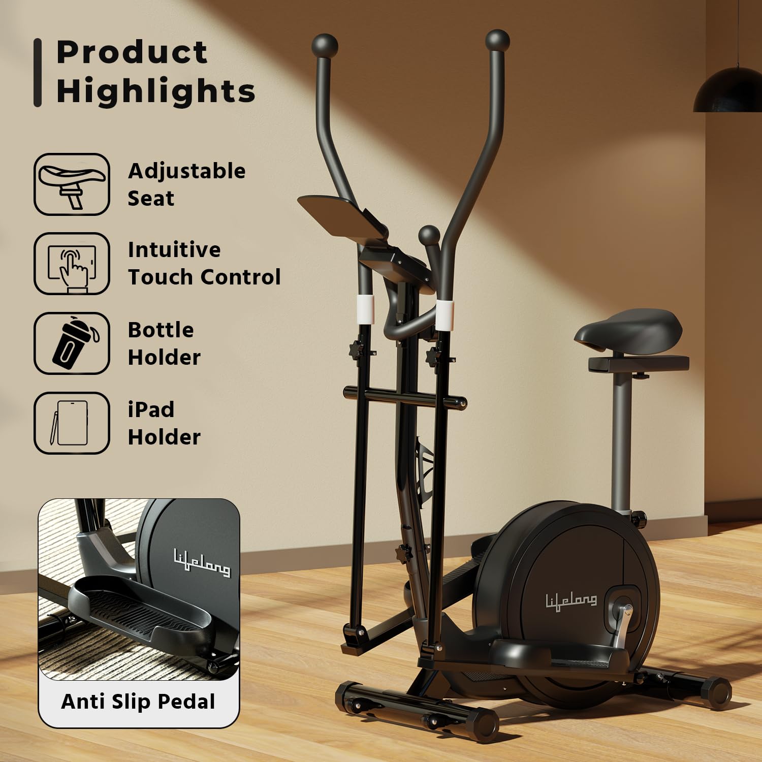Lifelong Elliptical Trainer – Adjustable Magnetic Resistance, Sturdy Alloy Frame, LCD Tracker
