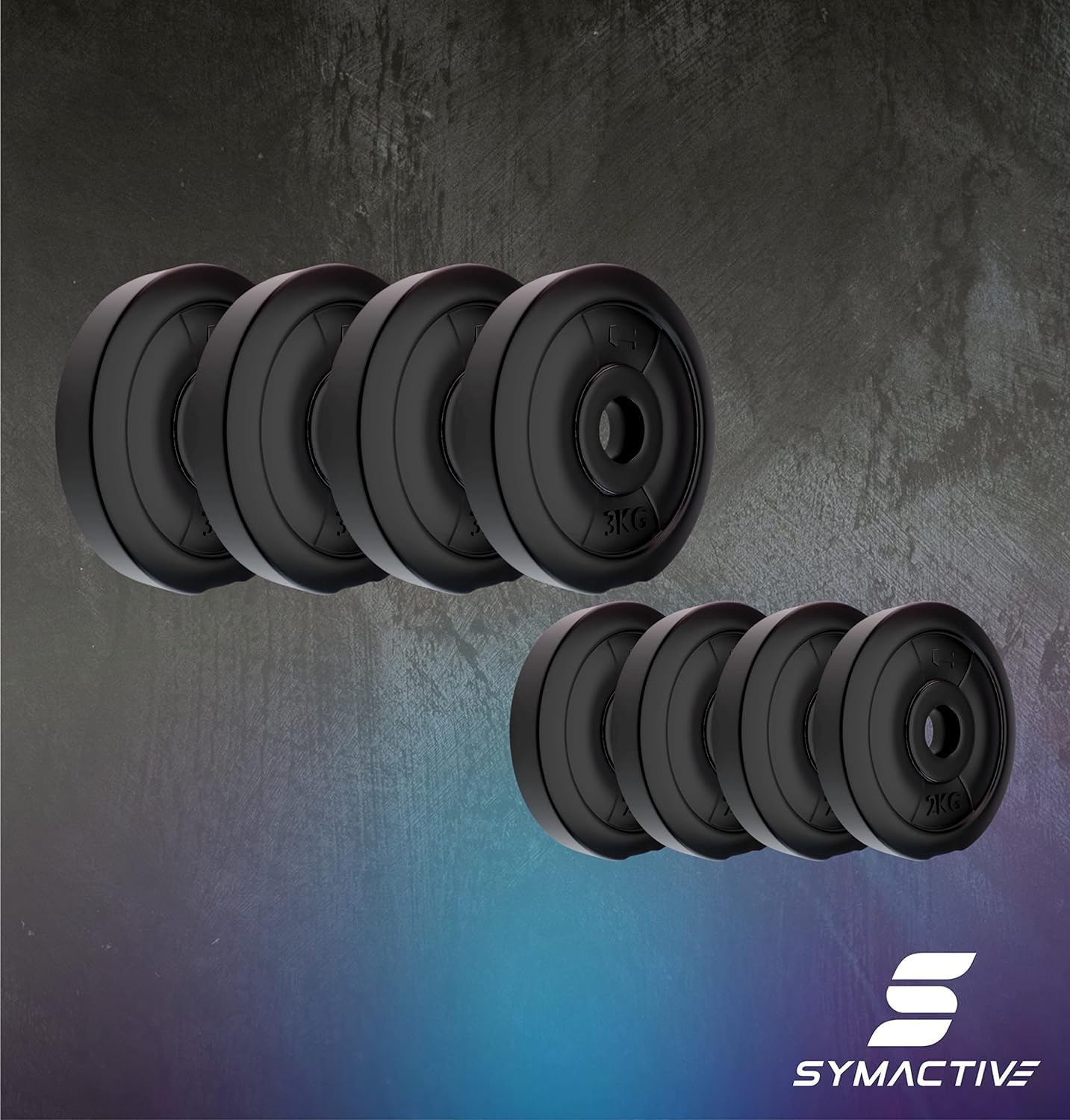 Amazon Brand Symactive 20 KG PVC Home Gym Set – Multicolour with Curl & Plain Rods