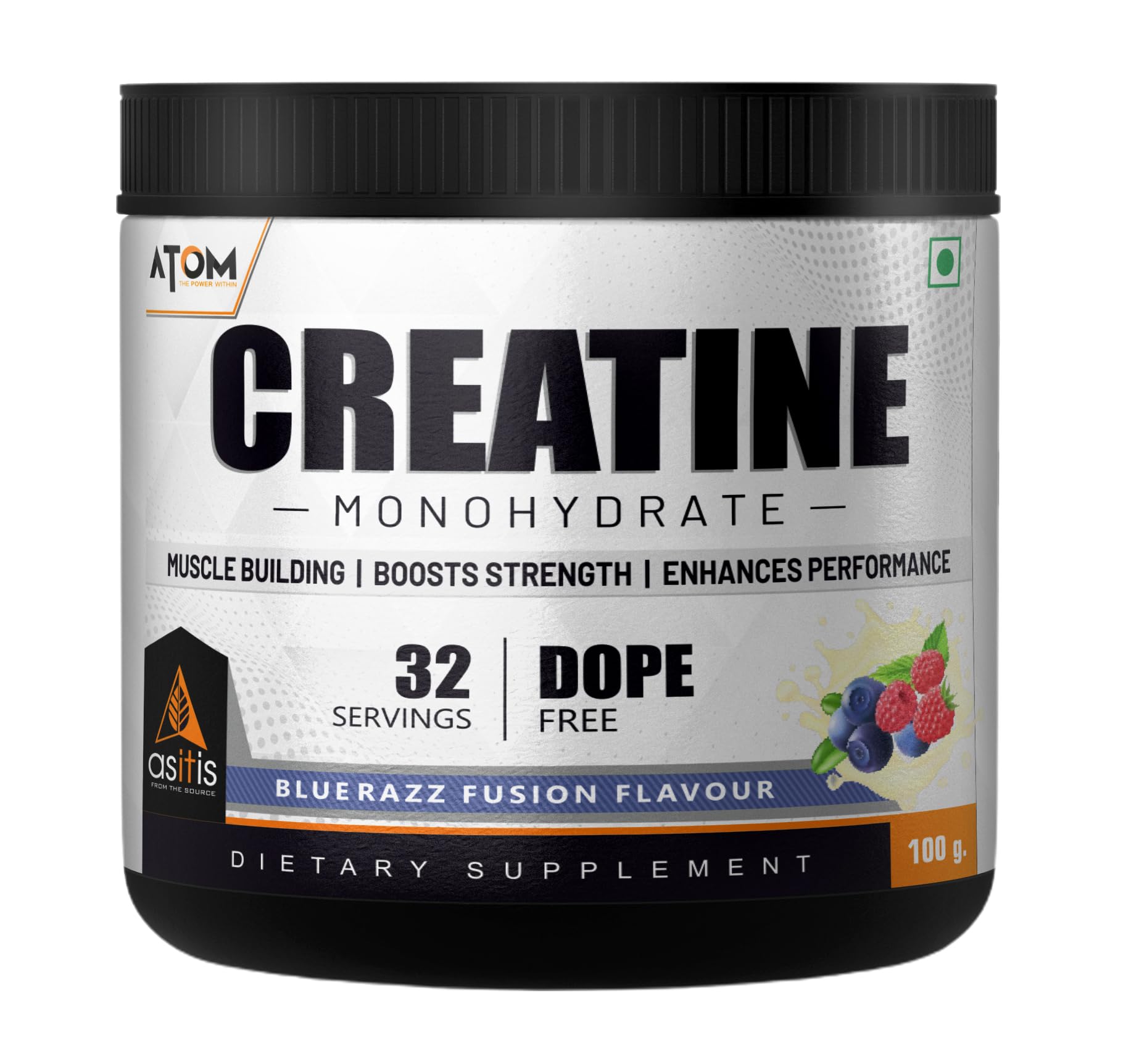 AS-IT-IS ATOM Creatine Monohydrate 100 g – Micronised, Dope-Free Supplement for Muscle Strength & Performance (≈ 32 Servings)  Nutrabay +2 Nutriride +2