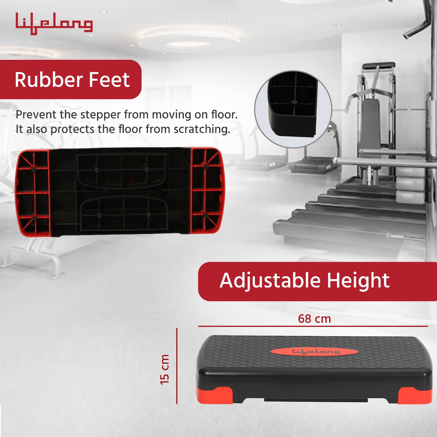 Lifelong Polypropylene Adjustable Aerobic Stepper – 3-Height Fitness Platform (Up to 200 kg)