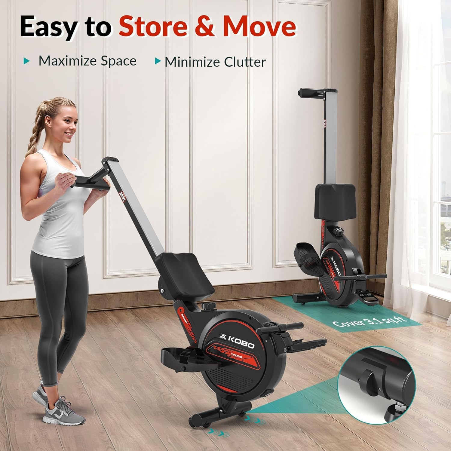 Kobo SmartRow DualGlide Magnetic Rower – 360° Rotating Handles, 8-Level Resistance, 120 kg Capacity