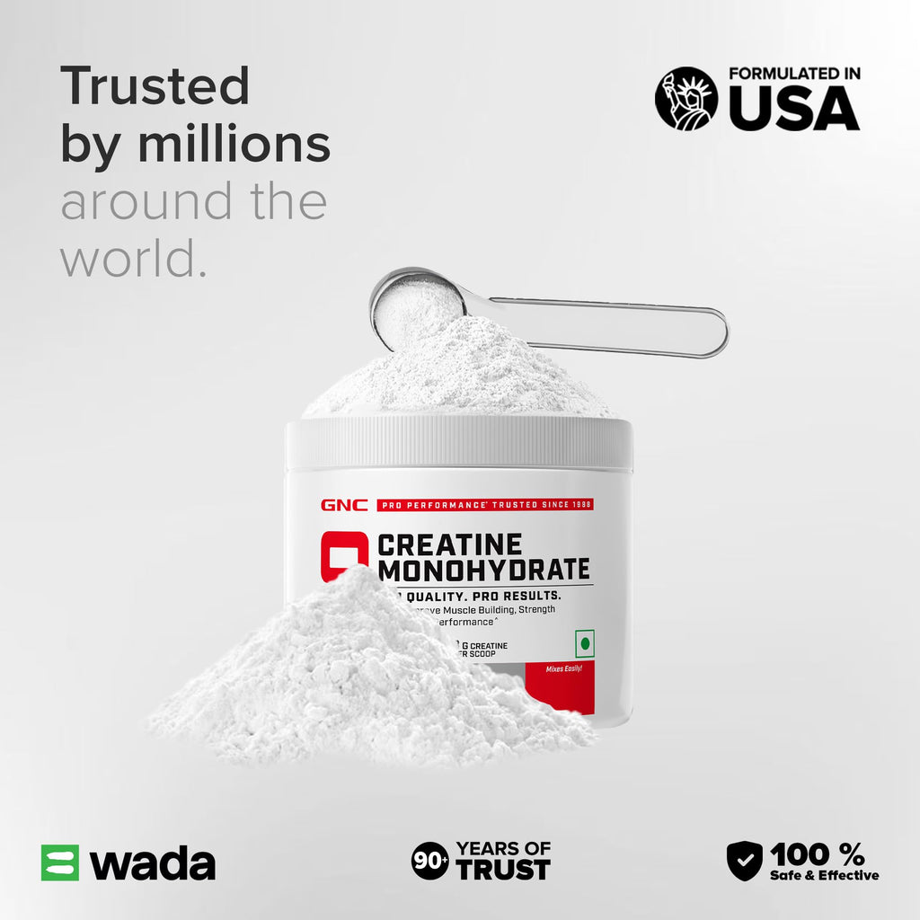GNC Pro Performance Creatine Monohydrate Unflavoured – 100 g Pure Micronized Creatine, 3000 mg per Serving, Gluten-Free Performance Enhancer