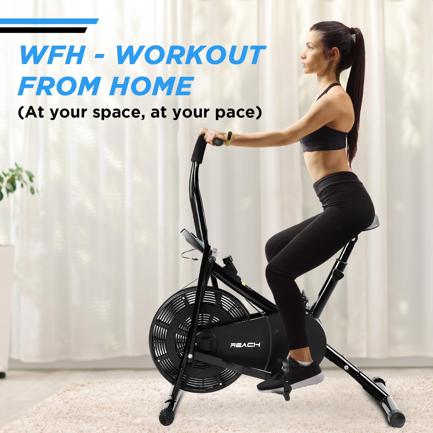 Reach AB-110 Air Bike – Moving/Stationary Handles, Adjustable Resistance & Cushioned Seat