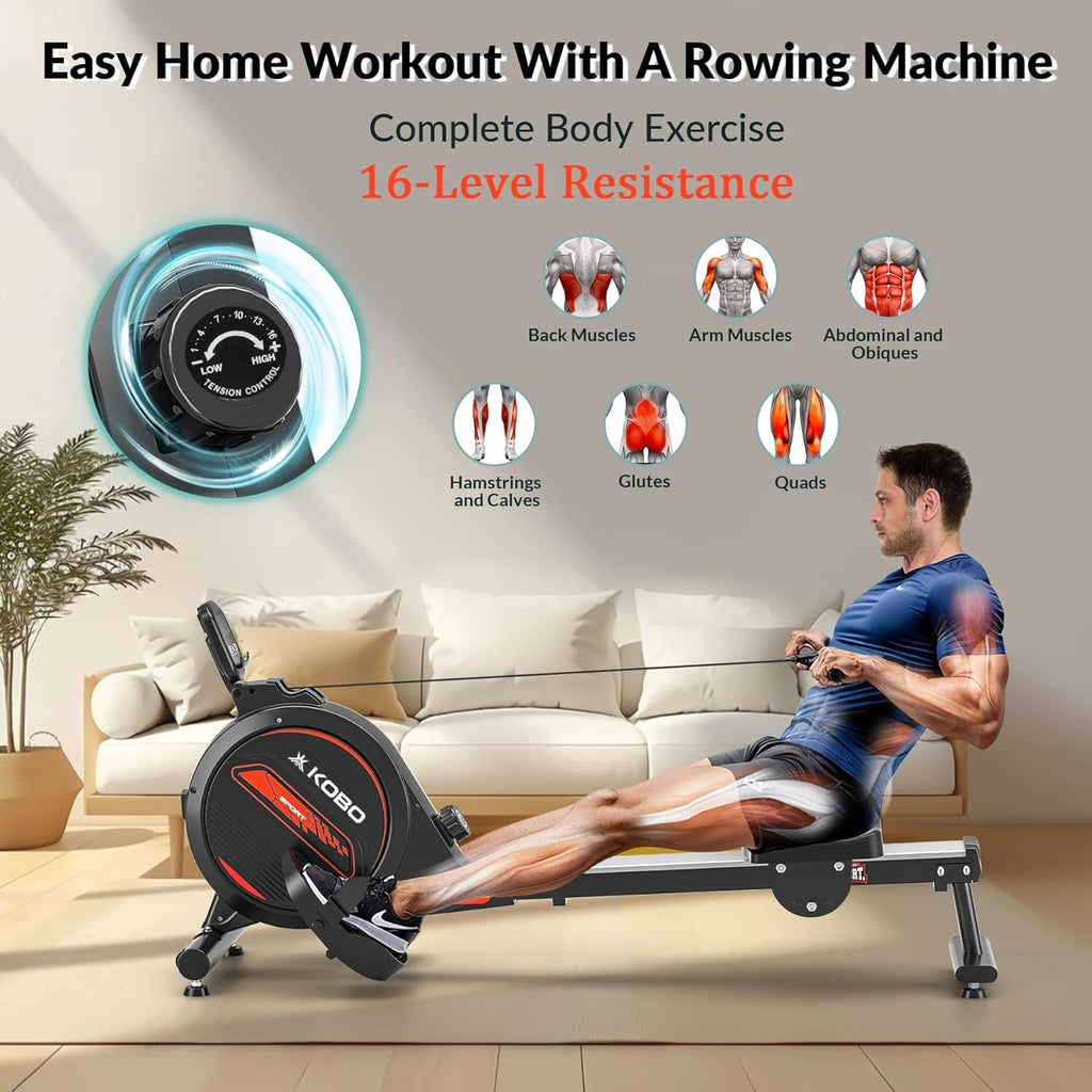 Kobo SmartRow DualGlide Magnetic Rower – 360° Rotating Handles, 8-Level Resistance, 120 kg Capacity