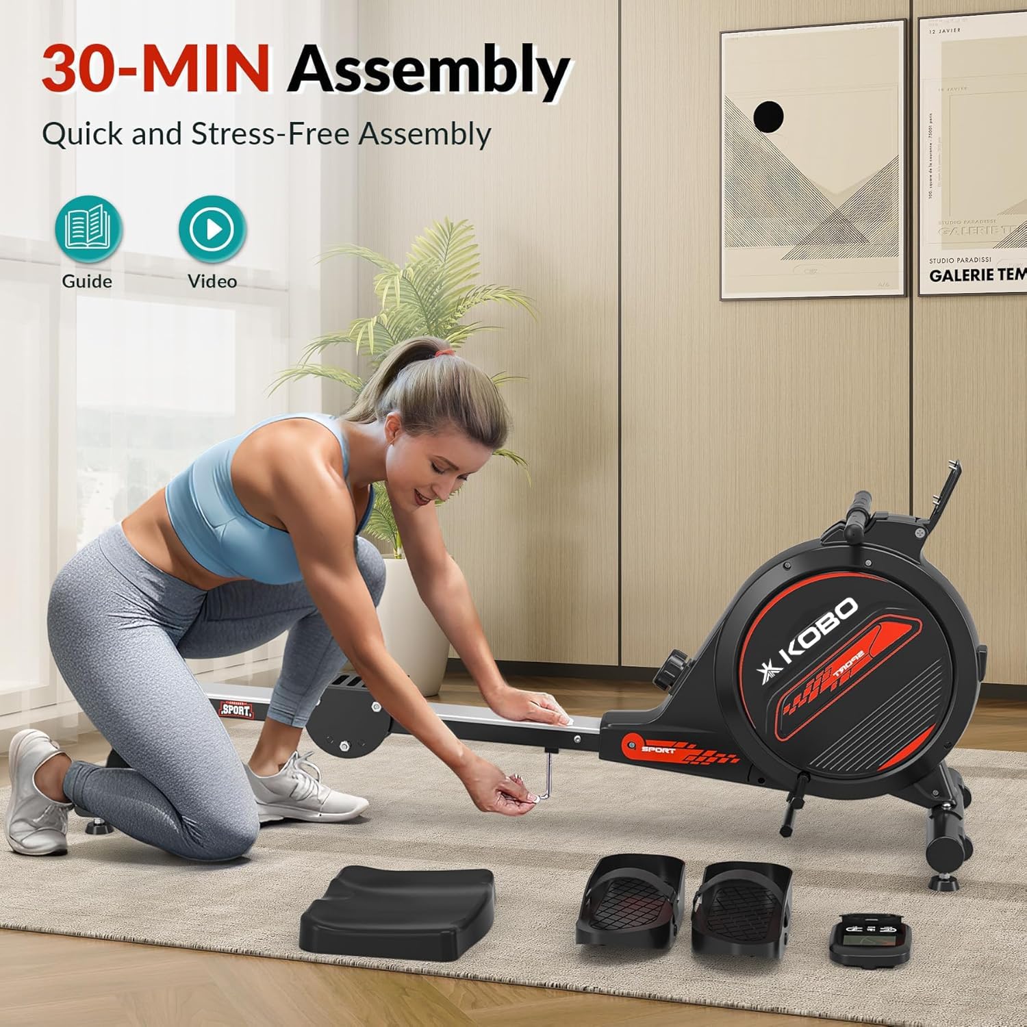 Kobo SmartRow DualGlide Magnetic Rower – 360° Rotating Handles, 8-Level Resistance, 120 kg Capacity