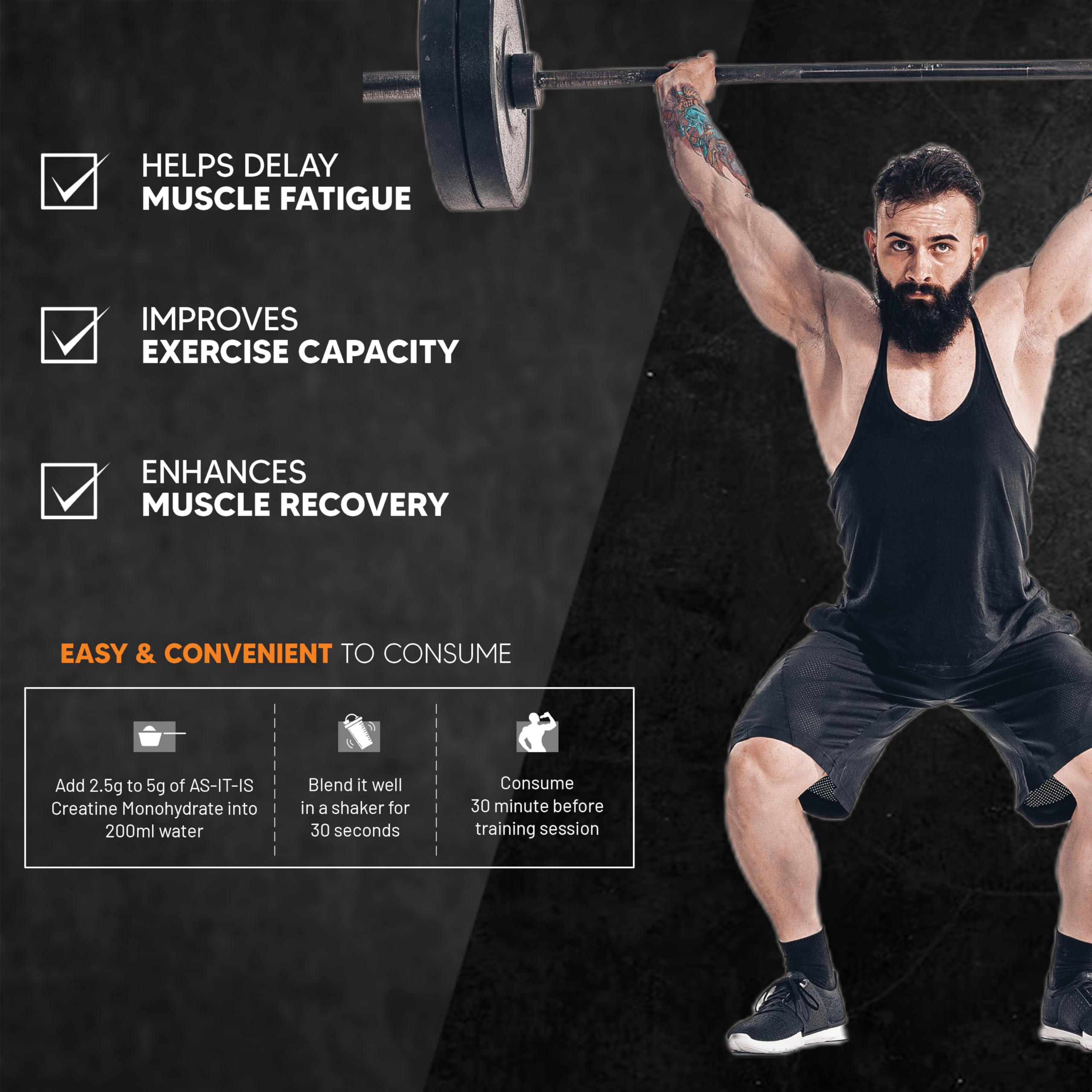 AS-IT-IS Creatine Monohydrate – 100% Pure, Micronized, USA Labdoor-Certified, Unflavoured, 2.5 g per Serving