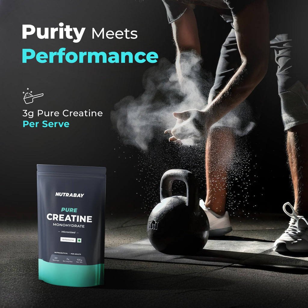 Nutrabay Pure Micronised Creatine Monohydrate – 100% Pure Unflavoured Strength & Performance Booster (3 g per Serving)