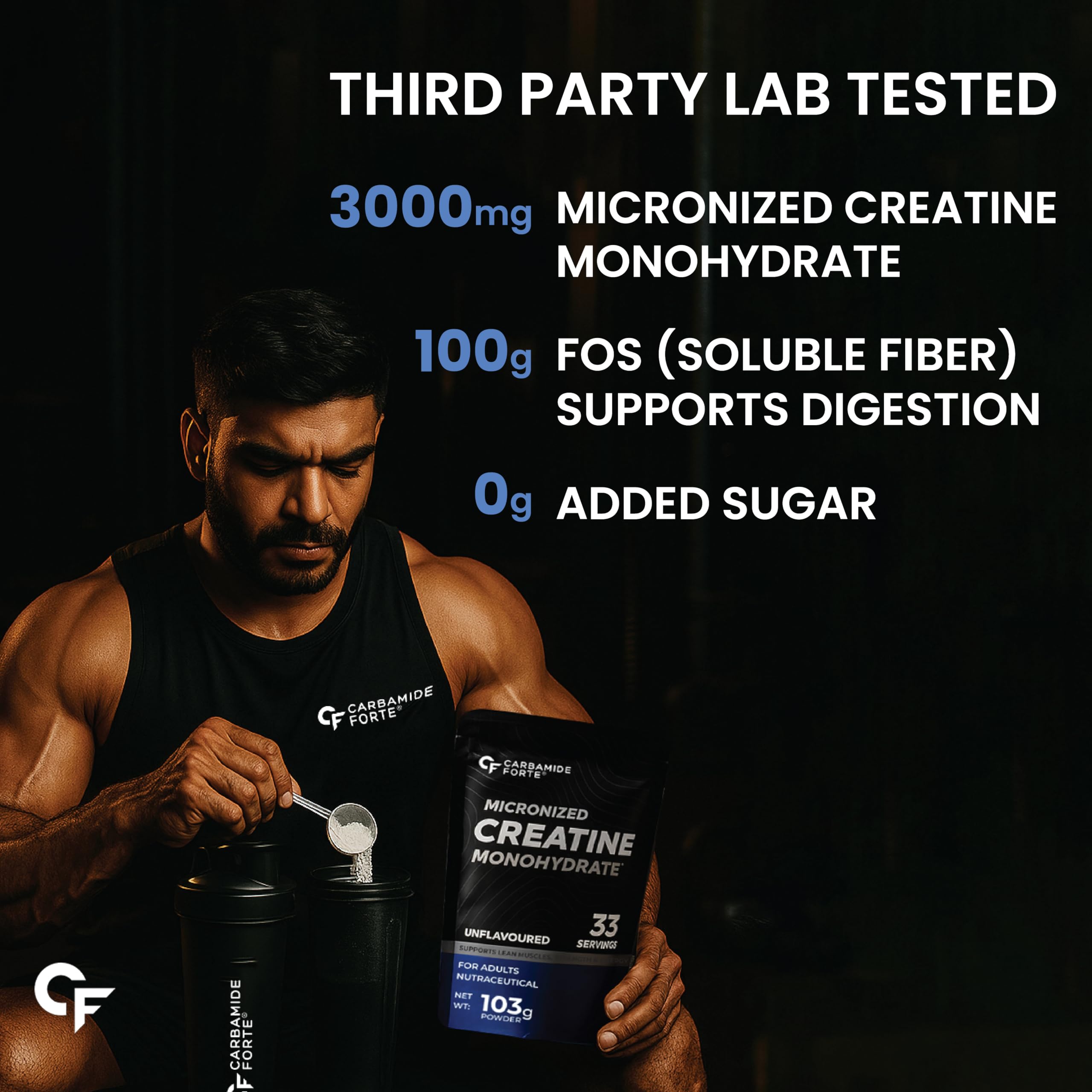 Carbamide Forte Micronized Creatine Monohydrate – Pure, Unflavoured 100 g / 33 Servings Strength & Recovery Booster