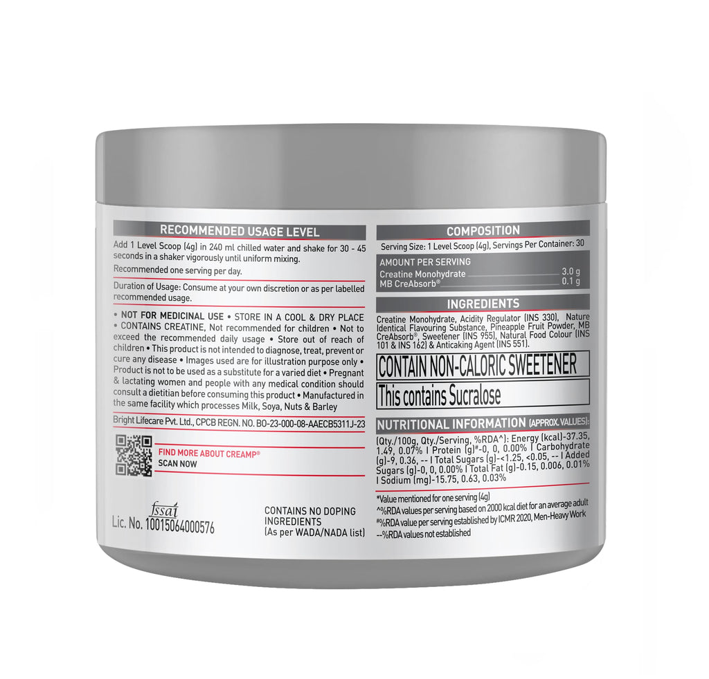 MuscleBlaze Creatine Monohydrate CreAMP™ with CreAbsorb™ – Trustified Certified Pure & Fast-Absorbing Creatine (100g / 3 g Serving)