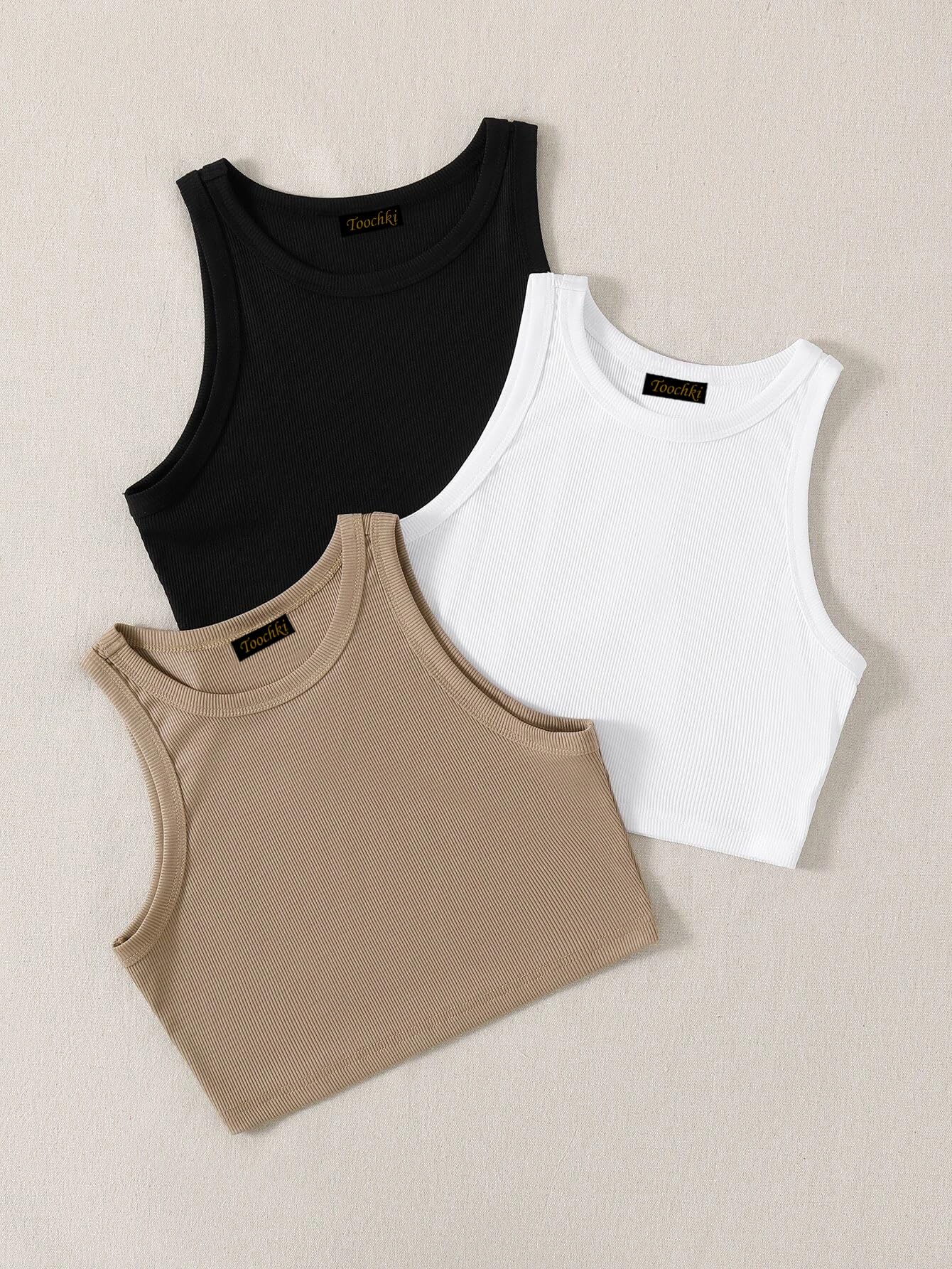 Toochki Women’s Spandex Crop Tops – Pack of 3 (Black, White & Beige/Grey), Stretchy & Comfortable