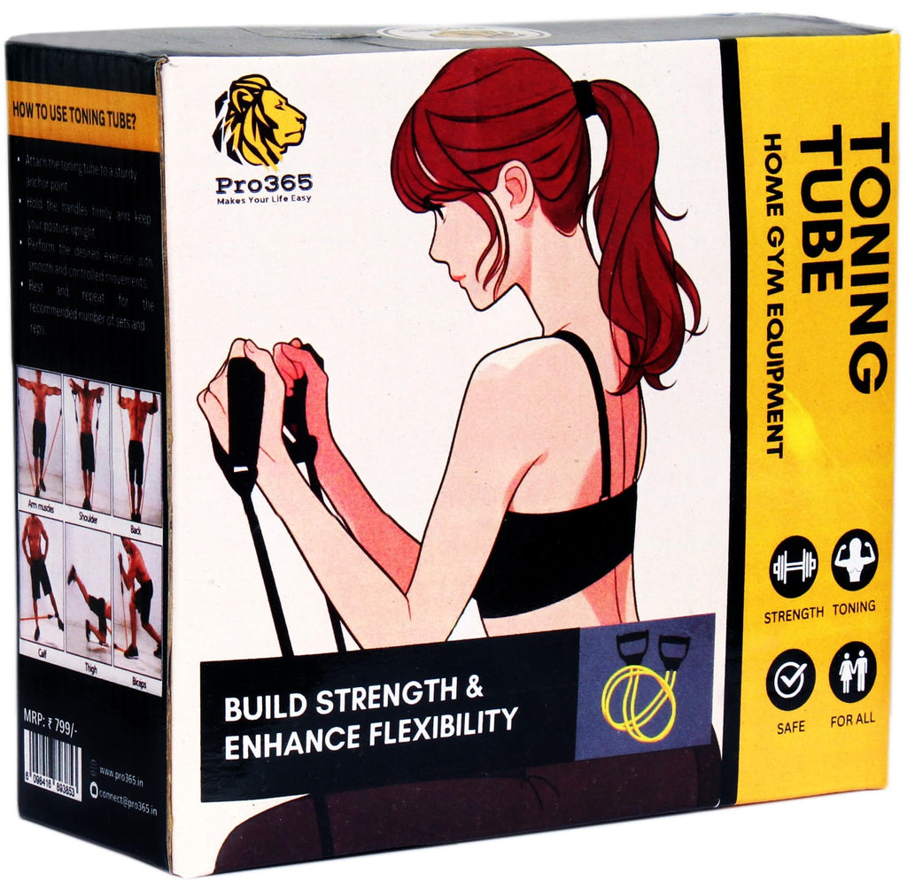 PRO365 Natural Latex Resistance Tube – 25 kg (≈55 lb) Resistance, Foam Handle, Door Anchor