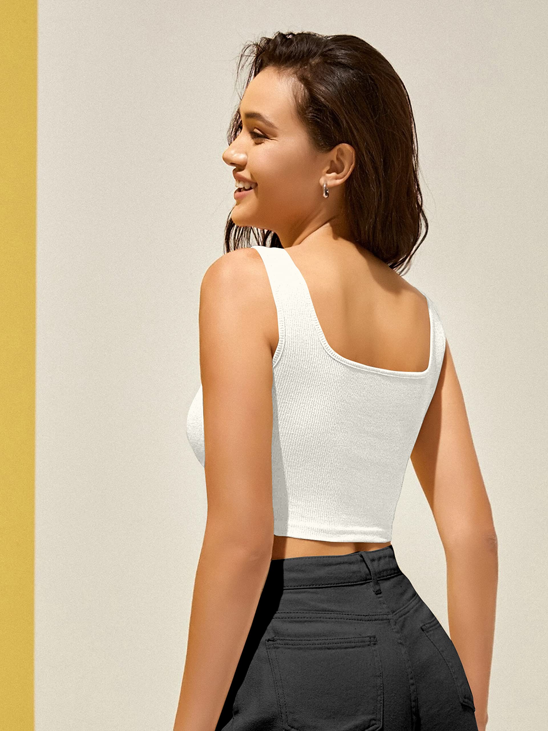 BERRY BIRD® Ribbed Square-Neck Crop Tank – Sleeveless, Stretchable & Breathable