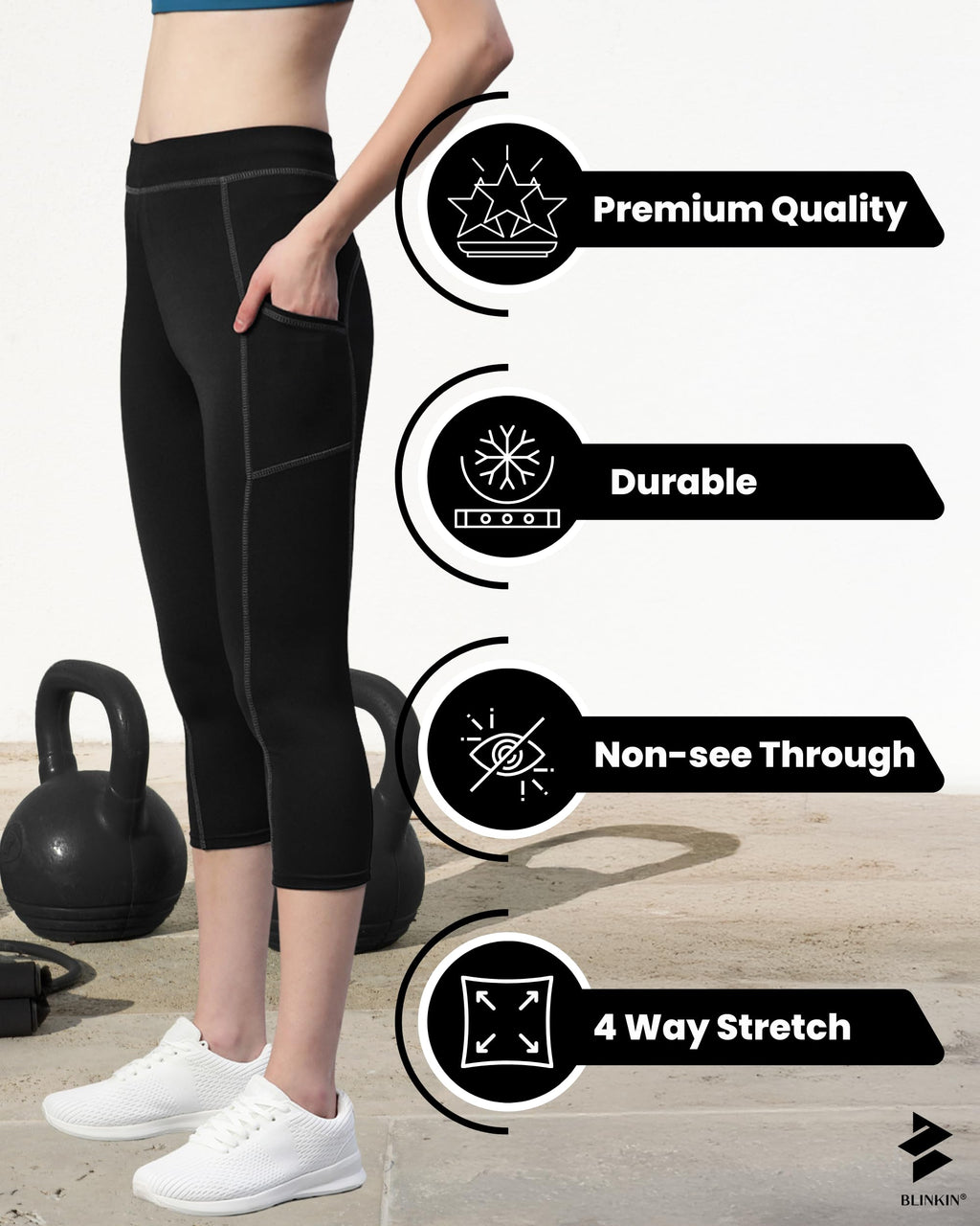 BLINKIN High-Waist Workout Leggings – 4-Way Stretch with Deep Side Pockets