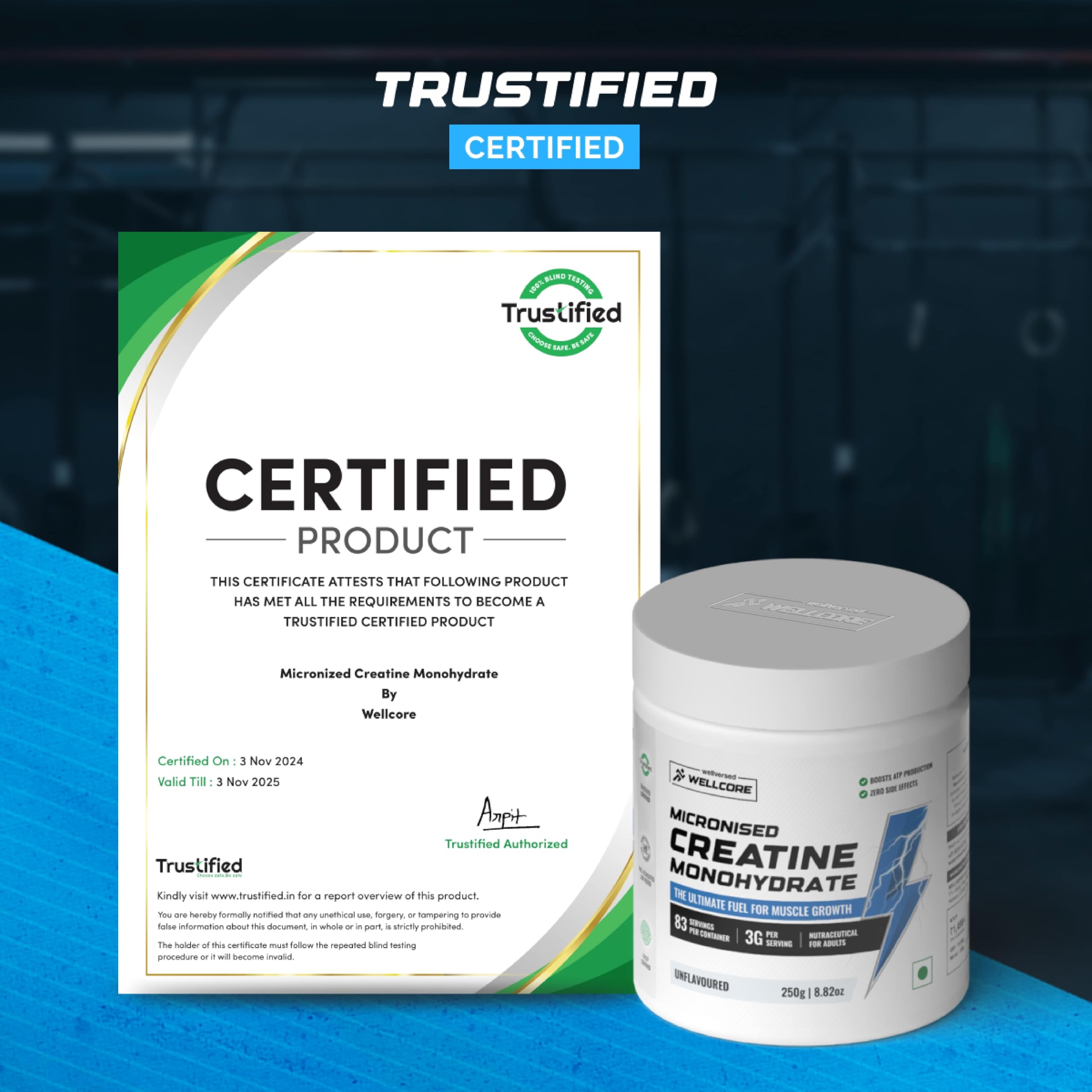 Wellcore Micronised Creatine Monohydrate – 100 g Unflavoured, 33 Servings | Pure, Lab-Tested Strength & Recovery Booster
