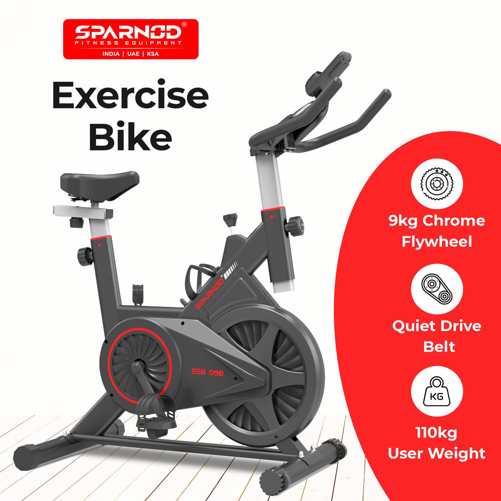 Sparnod Fitness SSB-09B Spin Bike – 9 kg Flywheel, Belt Drive, Adjustable Seat & Handlebar