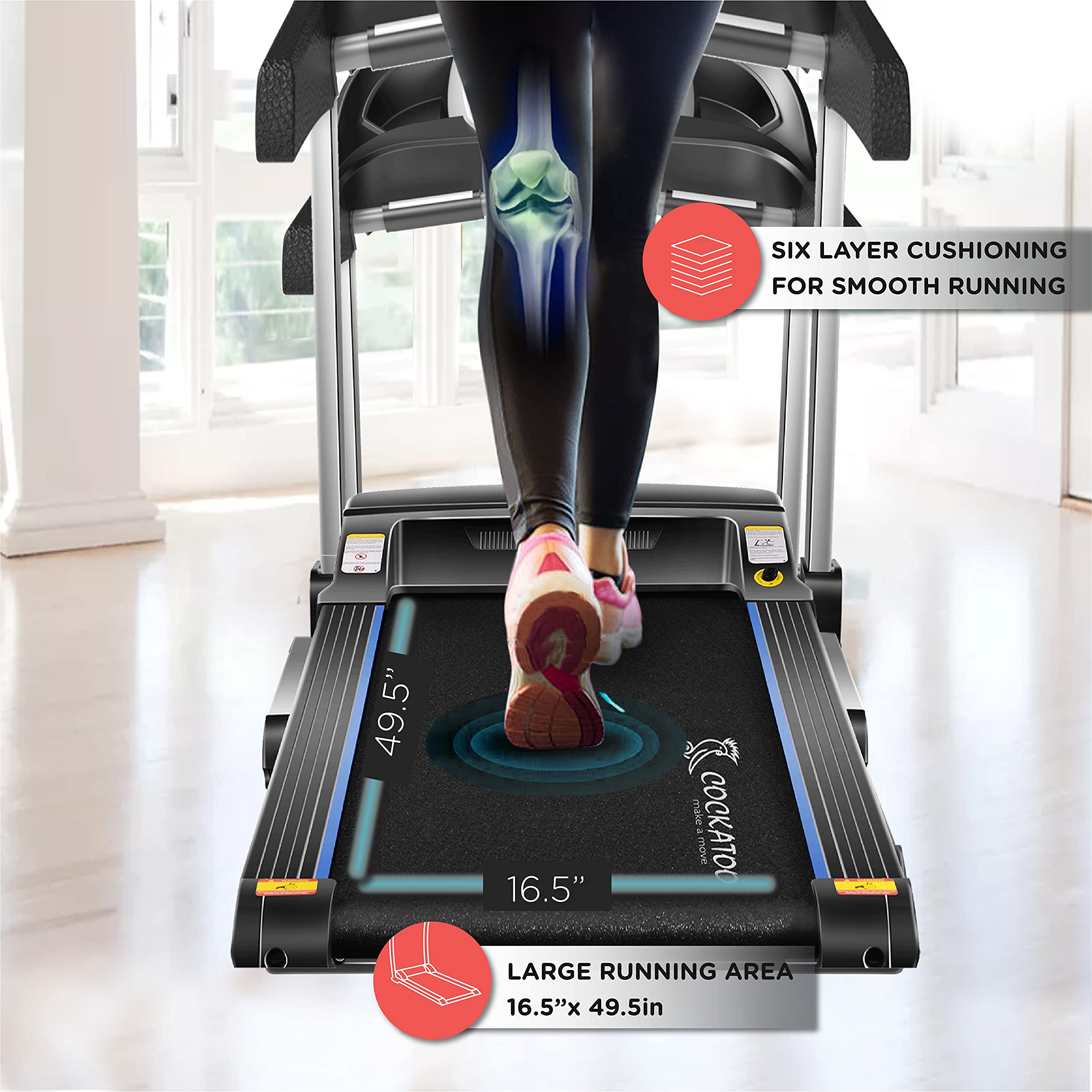 Cockatoo Smart-Run A6 Motorized Folding Treadmill – 6 HP Peak, Auto-Incline, Bluetooth & MP3
