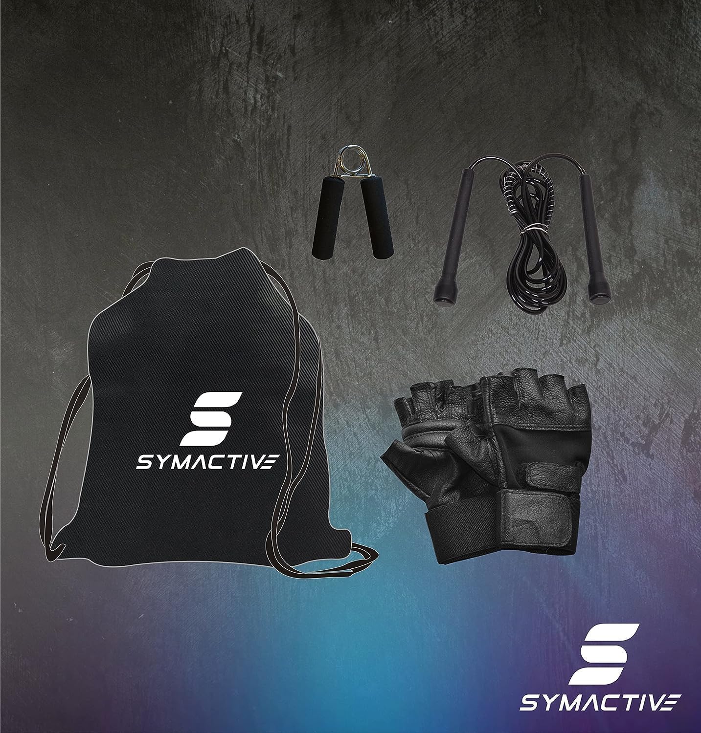 Amazon Brand Symactive PVC Accessories Set for Home Gym – Includes Curl & Dumbbell Rods, Gym Bag