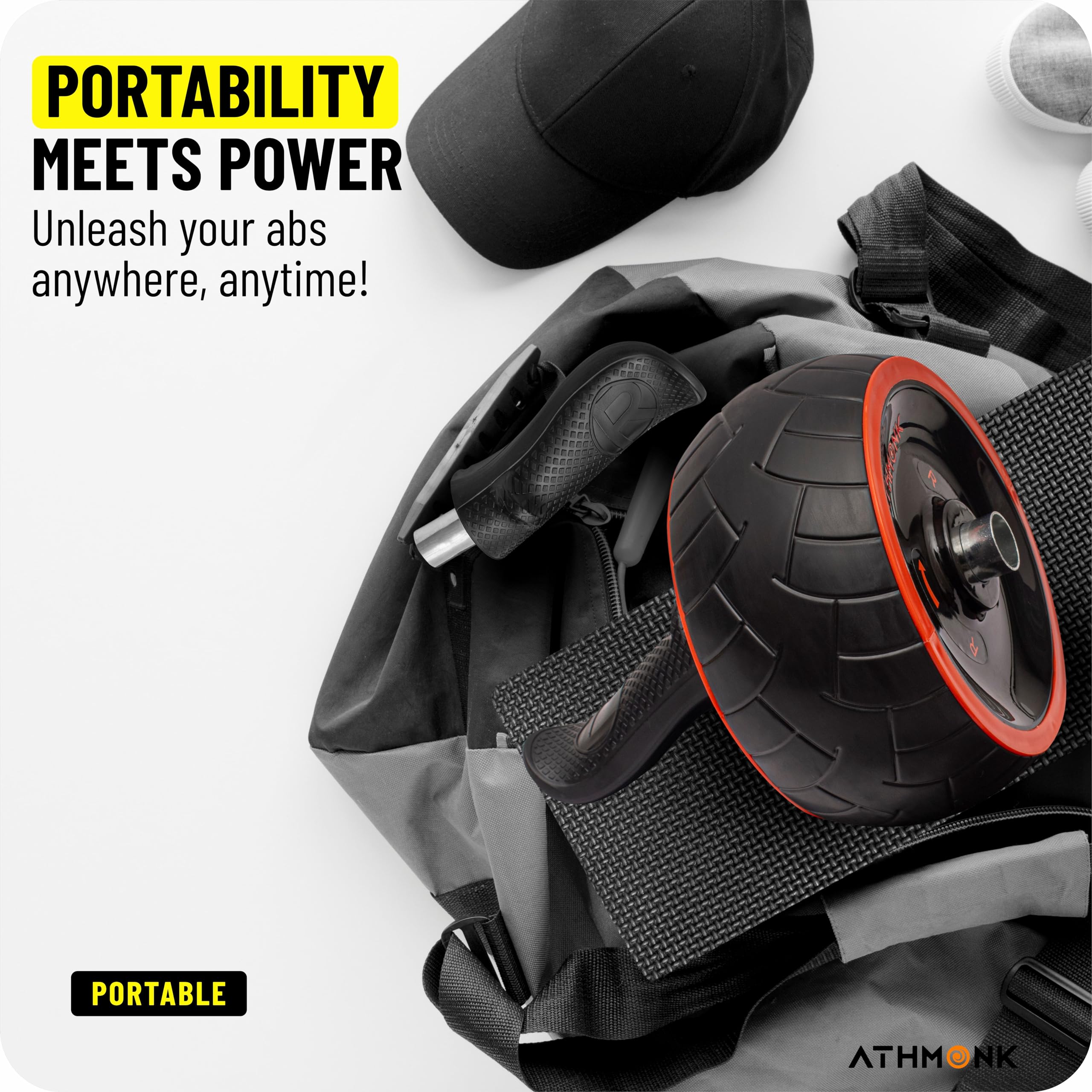 Athmonk Abs Wheel Exerciser – Automatic Rebound Ab Roller for Core Strength, Belly Fat Reduction & Full-Body Toning (Includes Knee Pad & Carry Pouch)