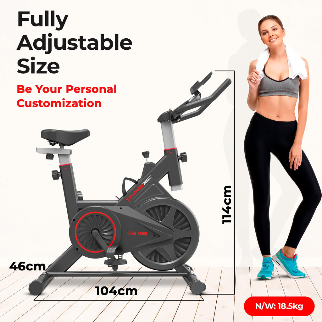 Sparnod Fitness SSB-09B Spin Bike – 9 kg Flywheel, Belt Drive, Adjustable Seat & Handlebar
