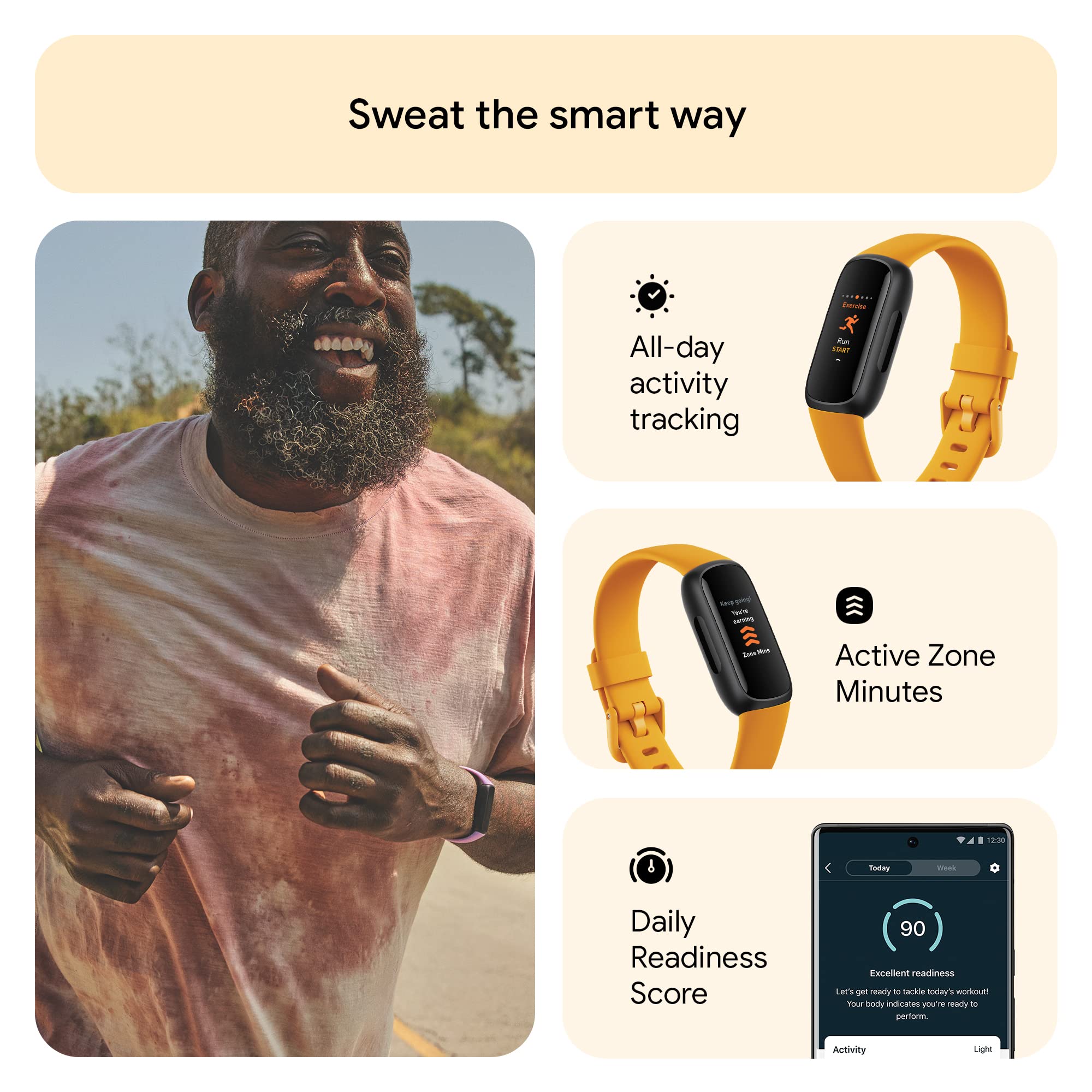 Fitbit Inspire 3 – Slim Fitness Band with 24/7 Heart Rate, Stress & Sleep Tracking