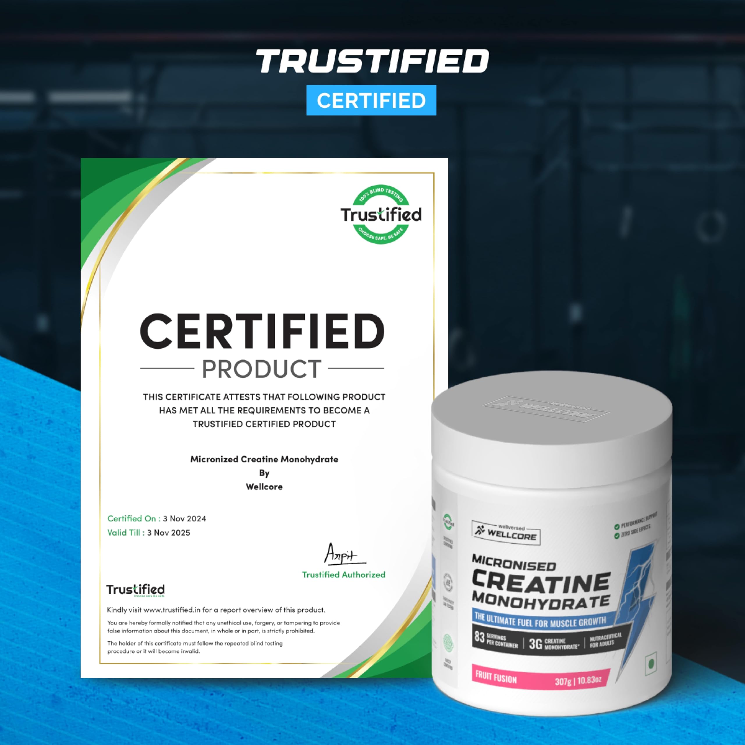 Wellcore Micronised Creatine Monohydrate – Enhanced Absorption / Lab-Tested, Pure Unflavoured (100 g / ~33 Servings)