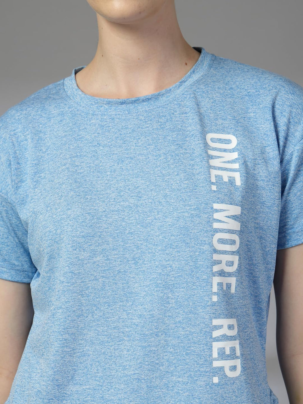 CHKOKKO Women’s Active Sports Wear Printed Apple Cut T-Shirt – Self Blue (Size L)