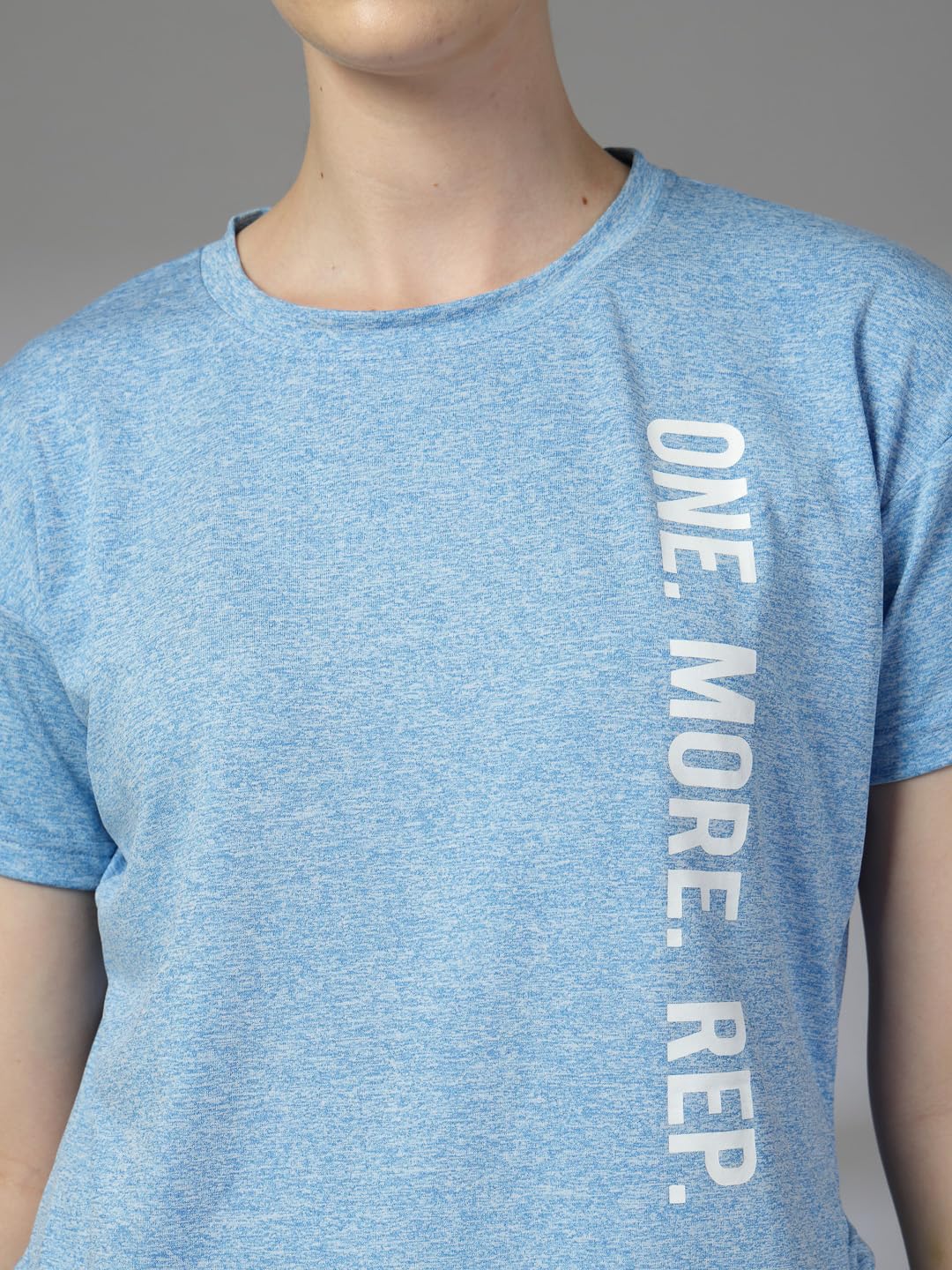 CHKOKKO Women’s Active Sports Wear Printed Apple Cut T-Shirt – Self Blue (Size L)