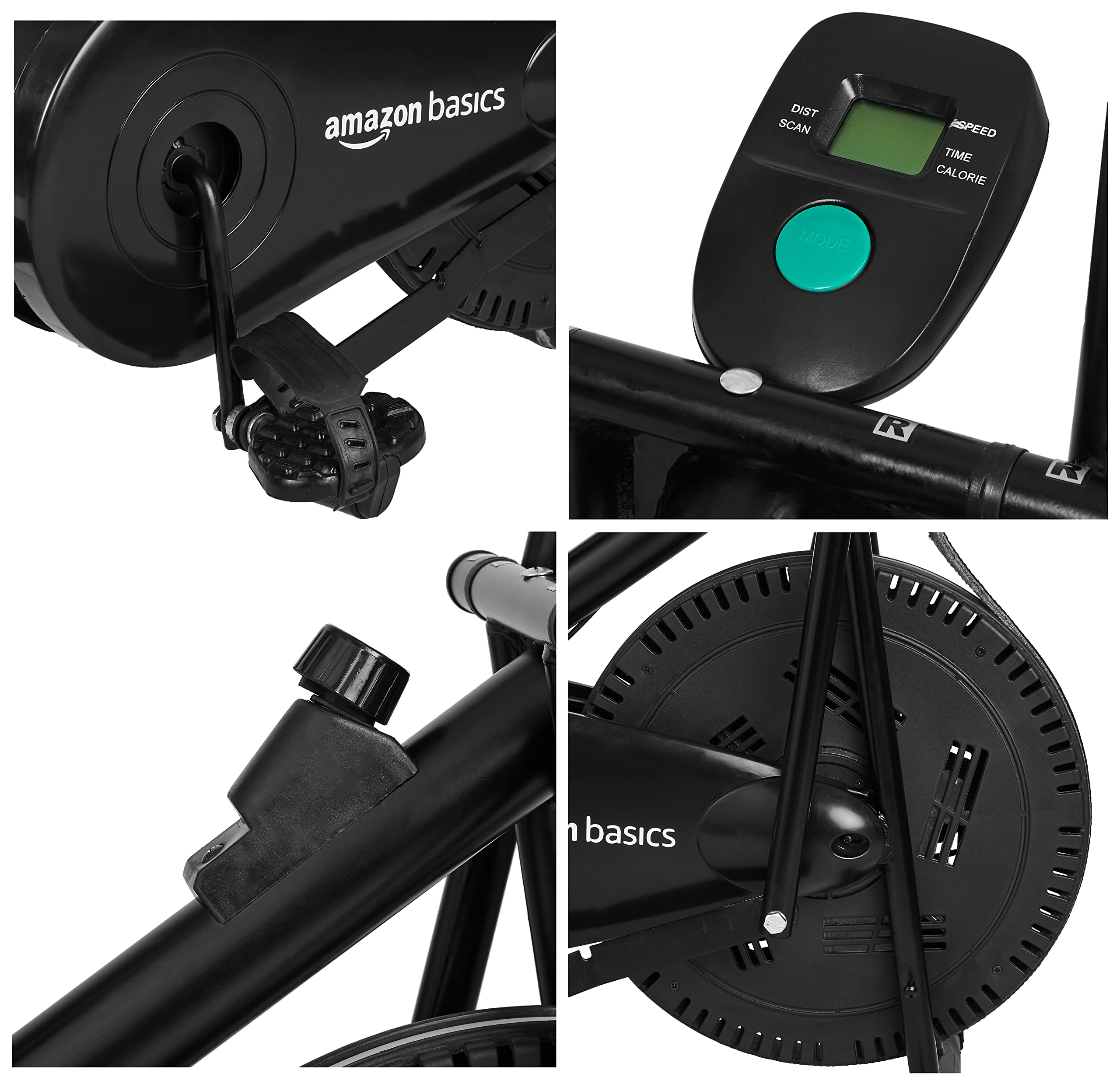 AmazonBasics Stationary Exercise Bike – Adjustable Cushioned Seat & Dual-Workout Handles (Upright/Air)