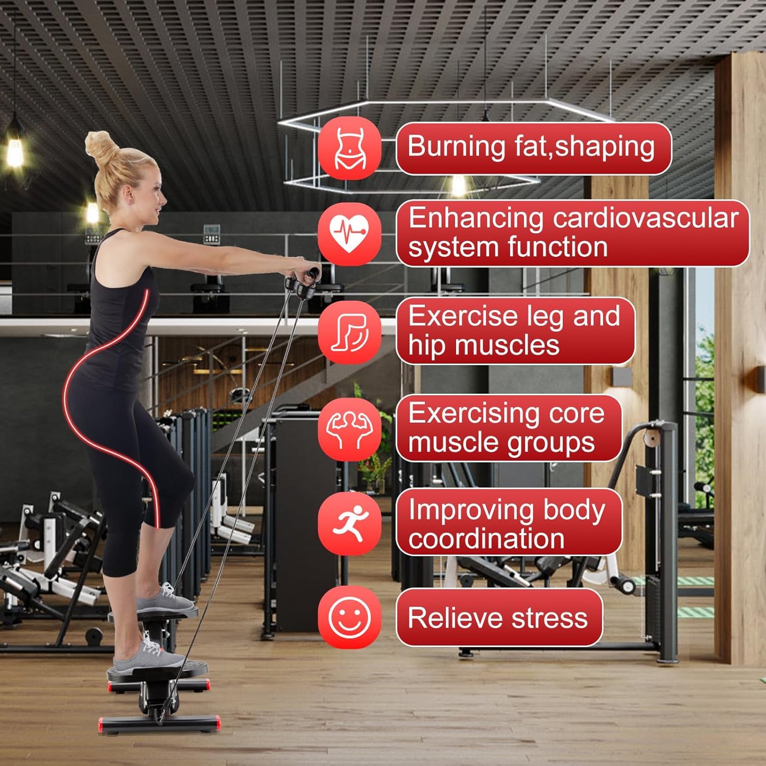 DASNDAS Mini Stair Stepper with Resistance Bands – Hydraulic Exercise Equipment for Home Workout, Compact & Quiet Fitness Machine