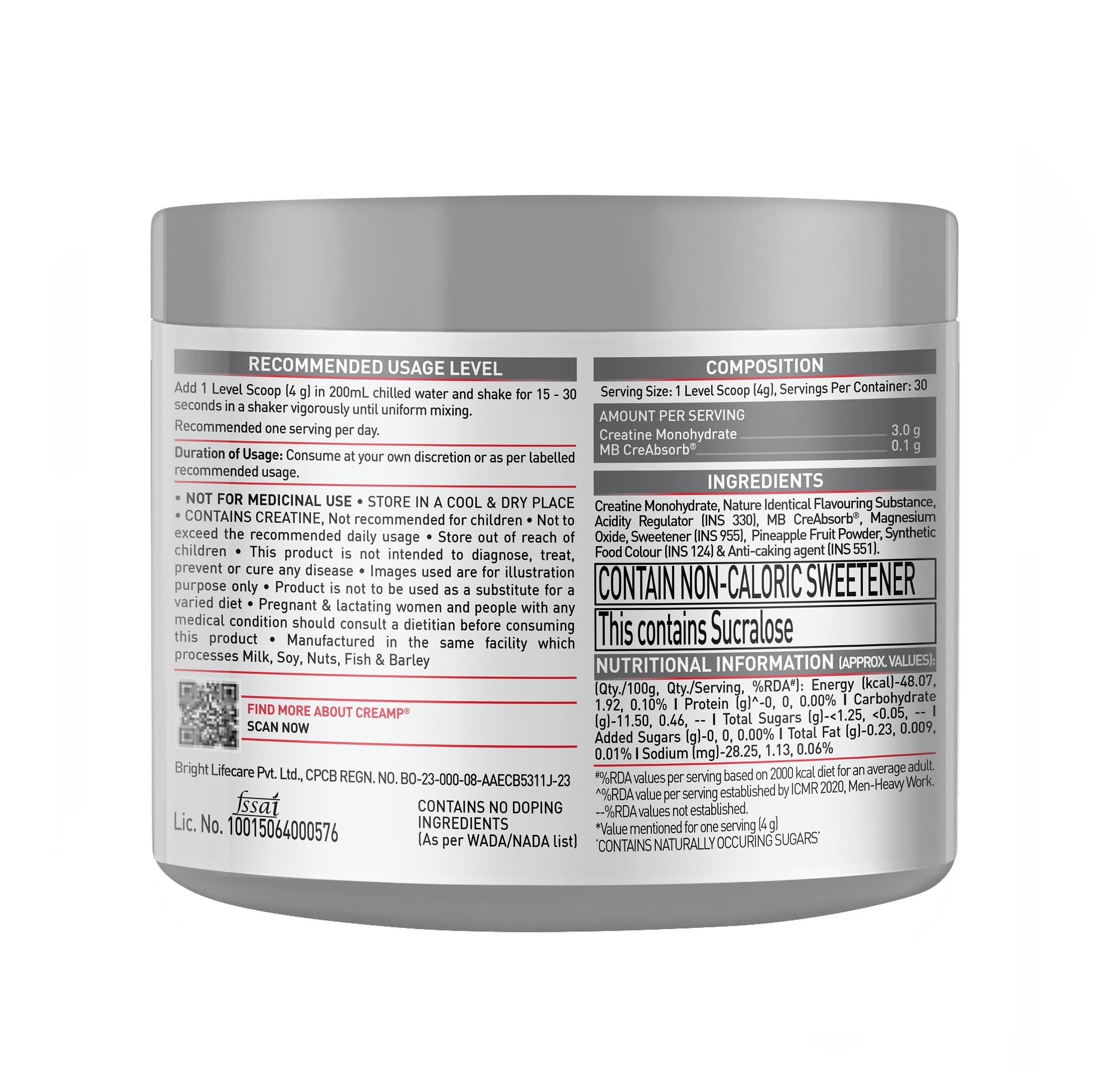 MuscleBlaze CreAMP Micronised Creatine Monohydrate (Watermelon Kool Aid) – 80 Servings / 320 g, Trustified Certified Creatine Supplement