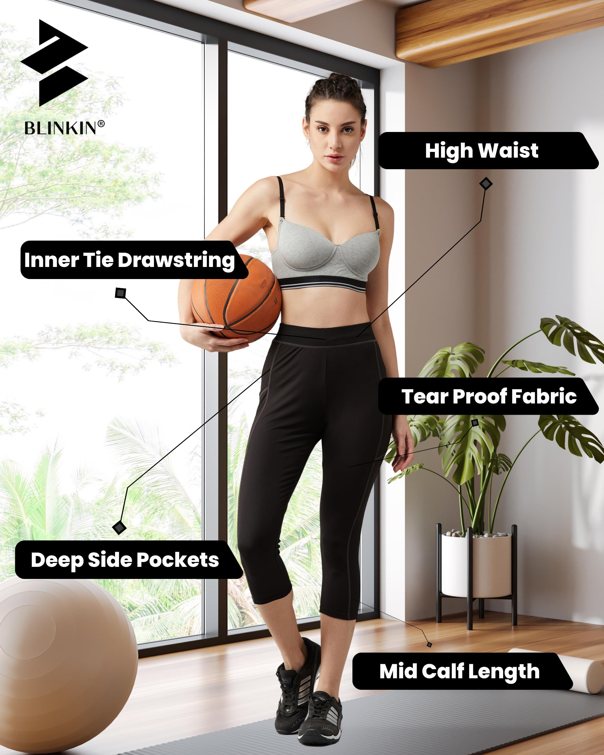 BLINKIN High-Waist Workout Leggings – 4-Way Stretch with Deep Side Pockets