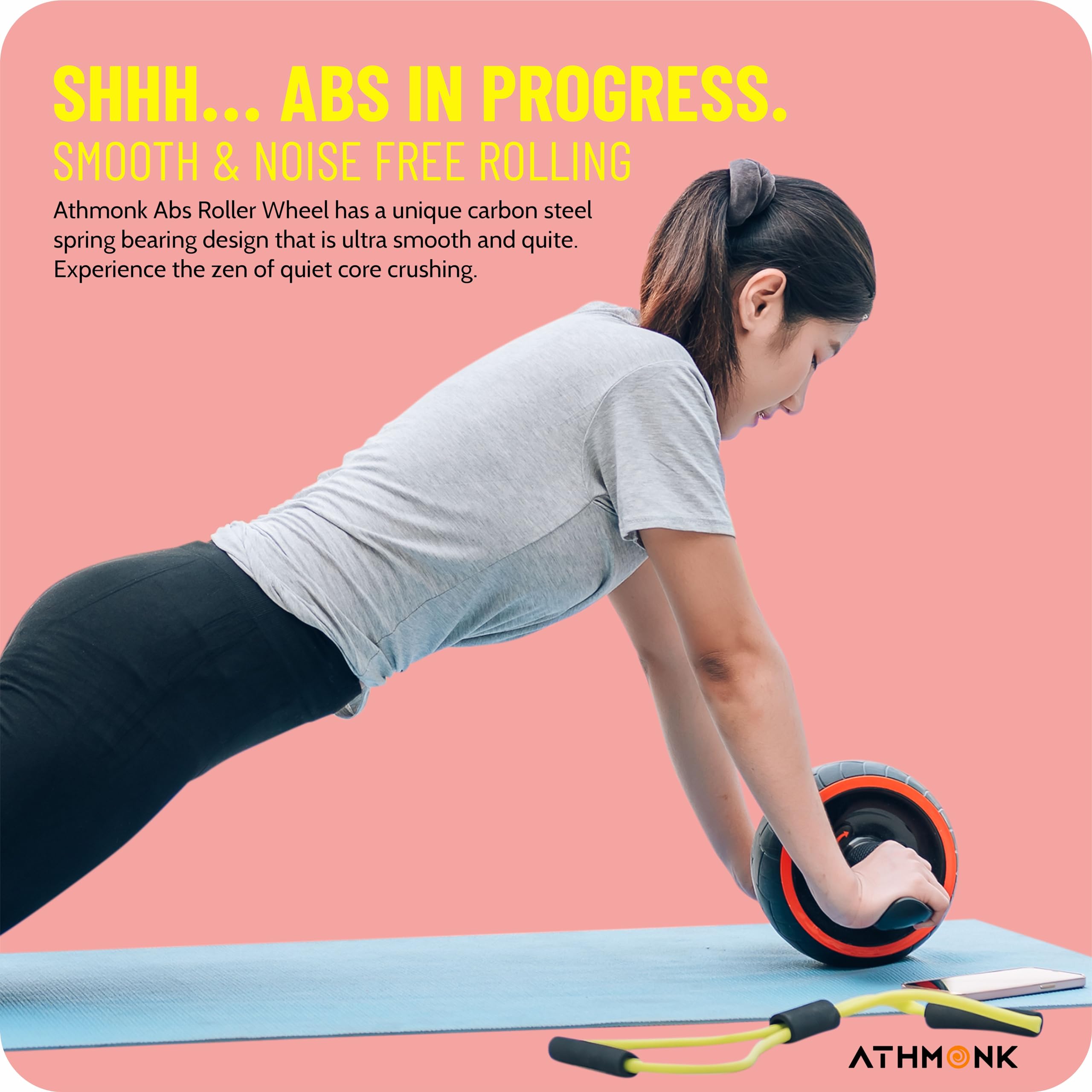 Athmonk Abs Wheel Exerciser – Automatic Rebound Ab Roller for Core Strength, Belly Fat Reduction & Full-Body Toning (Includes Knee Pad & Carry Pouch)