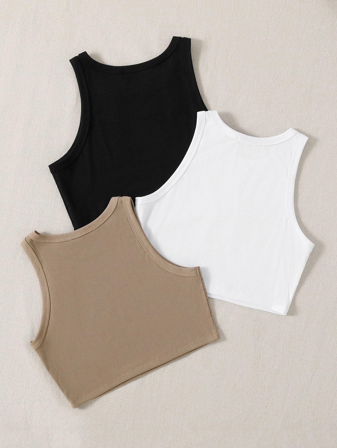 Toochki Women’s Spandex Crop Tops – Pack of 3 (Black, White & Beige/Grey), Stretchy & Comfortable