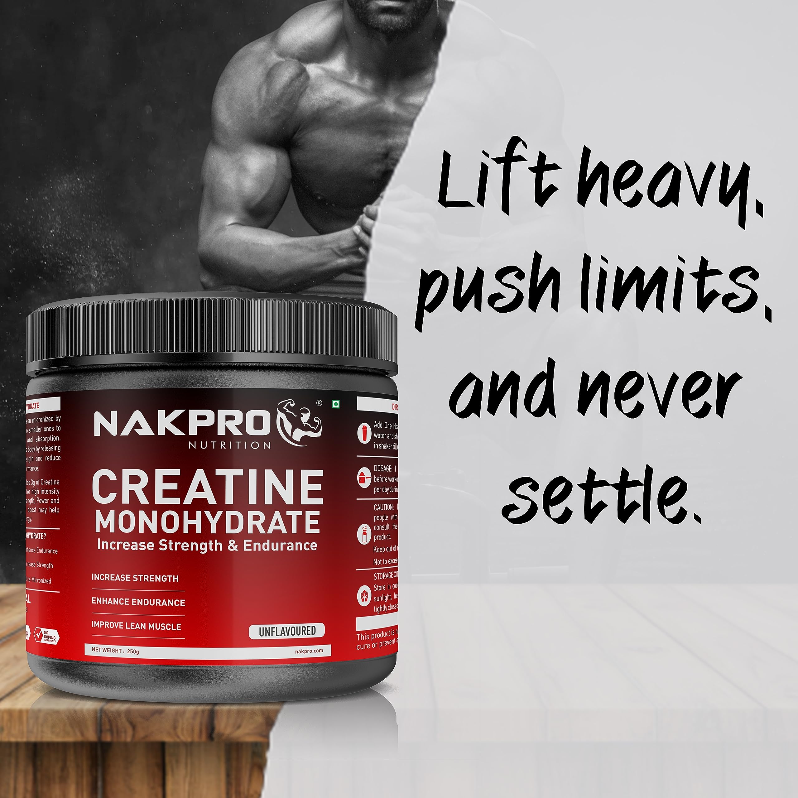 NAKPRO Micronized Creatine Monohydrate – Fast-Dissolving, Unflavoured, Pure Strength & Recovery Booster