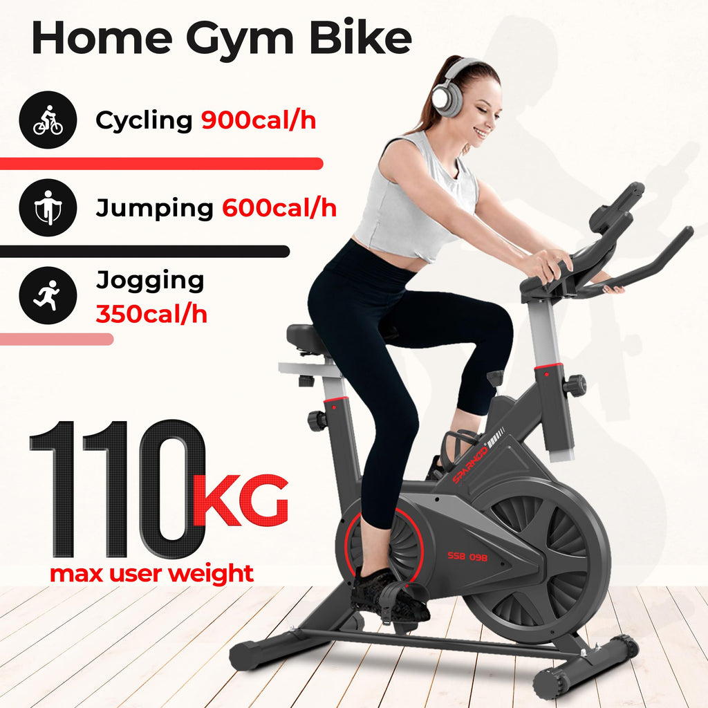 Sparnod Fitness SSB-09B Spin Bike – 9 kg Flywheel, Belt Drive, Adjustable Seat & Handlebar