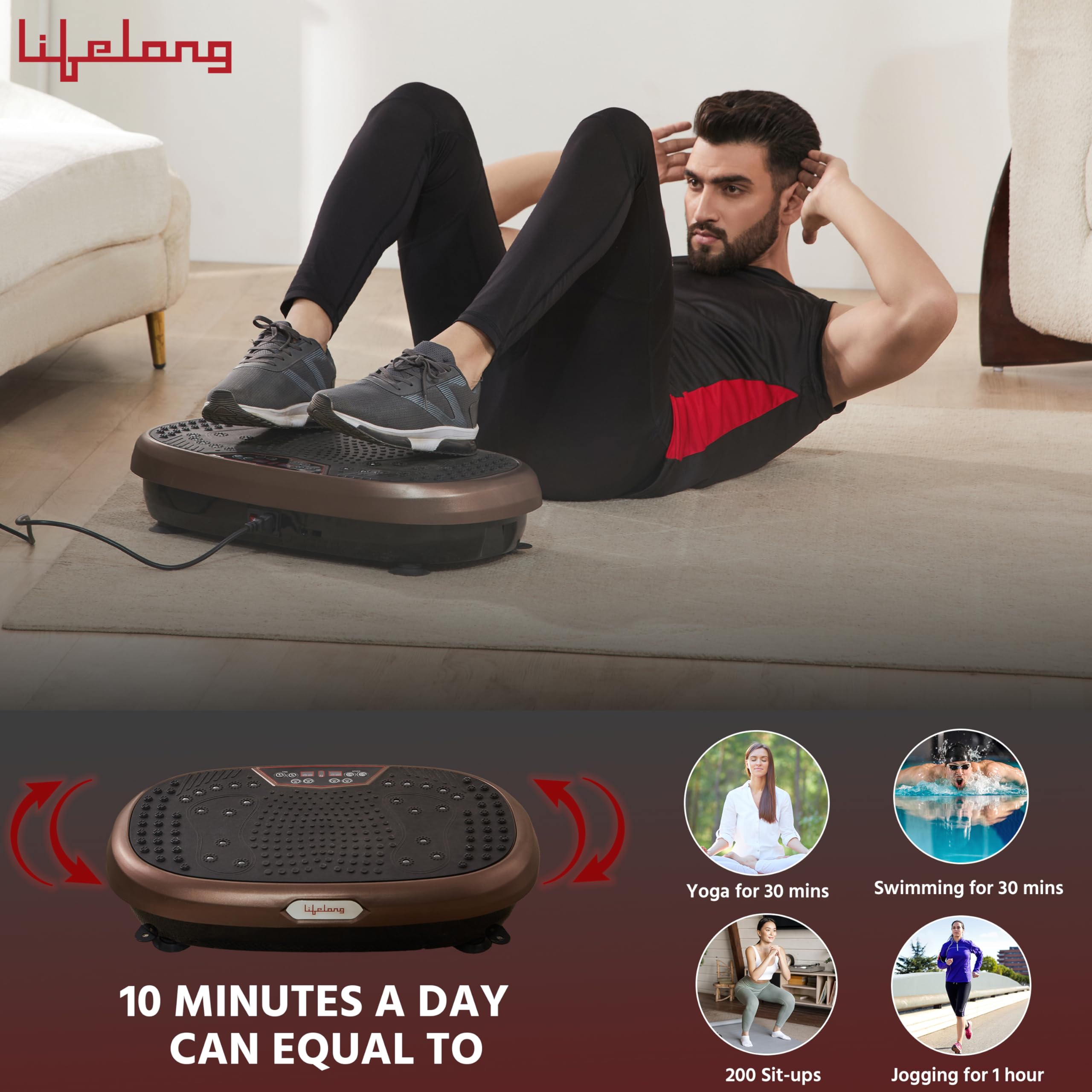 Lifelong Crazyfit Vibration Plate Massager (LLM234) – 150 kg Load, 5-Mode Home Fitness Machine